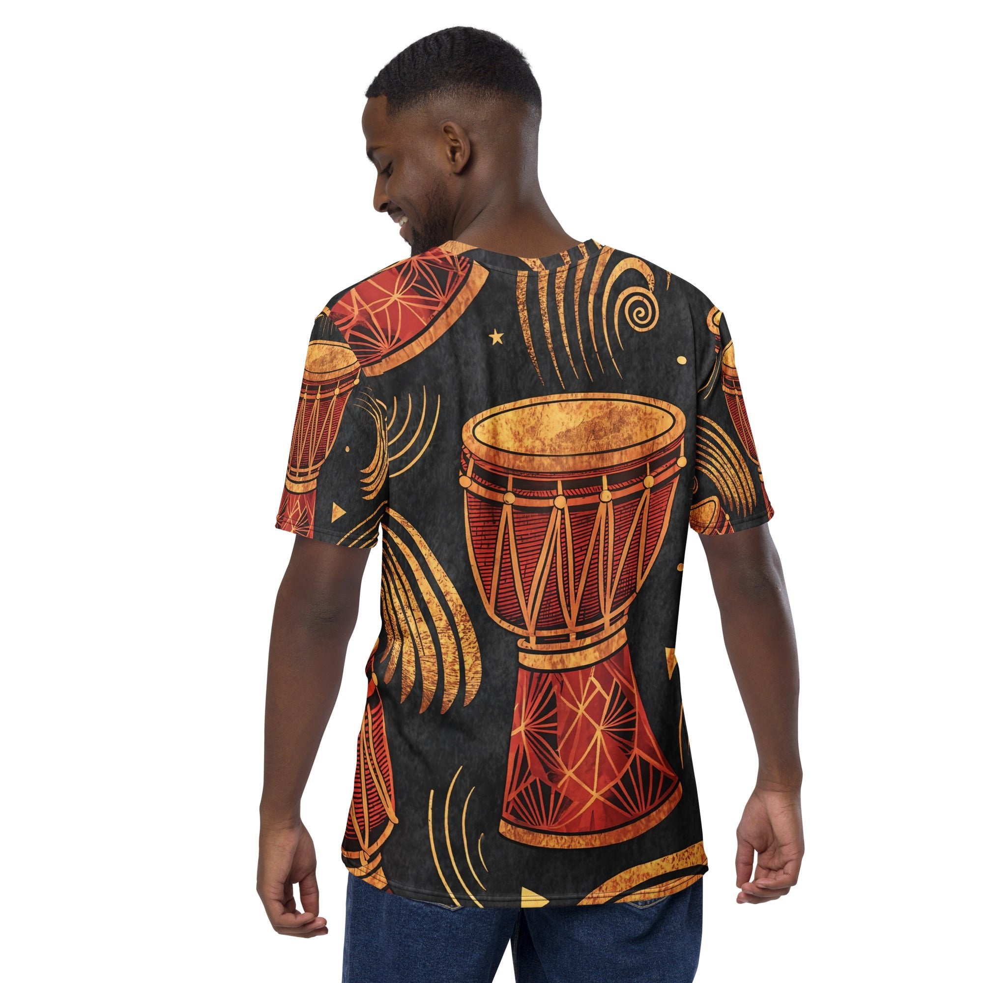 Golden Djembe Rhythms All - Over Print T-Shirt – Tribal Drum Music Design - Craig Michael Design