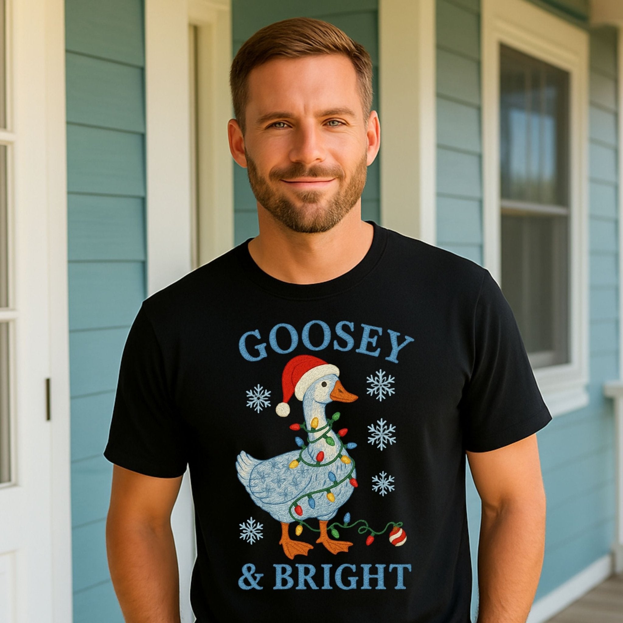 Goosey and Bright Christmas T-Shirt, Funny Holiday Goose Tee - Craig Michael Design