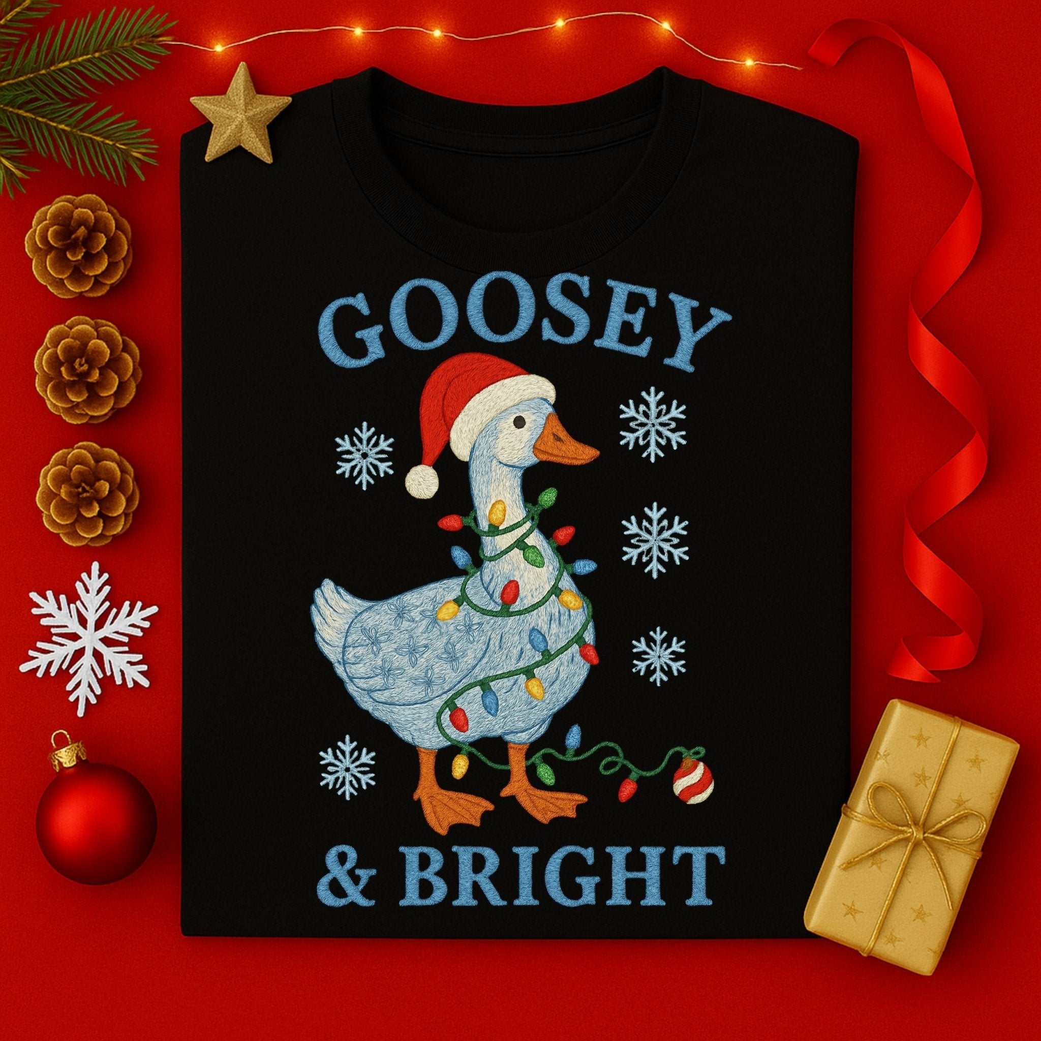 Goosey and Bright Christmas T-Shirt, Funny Holiday Goose Tee - Craig Michael Design