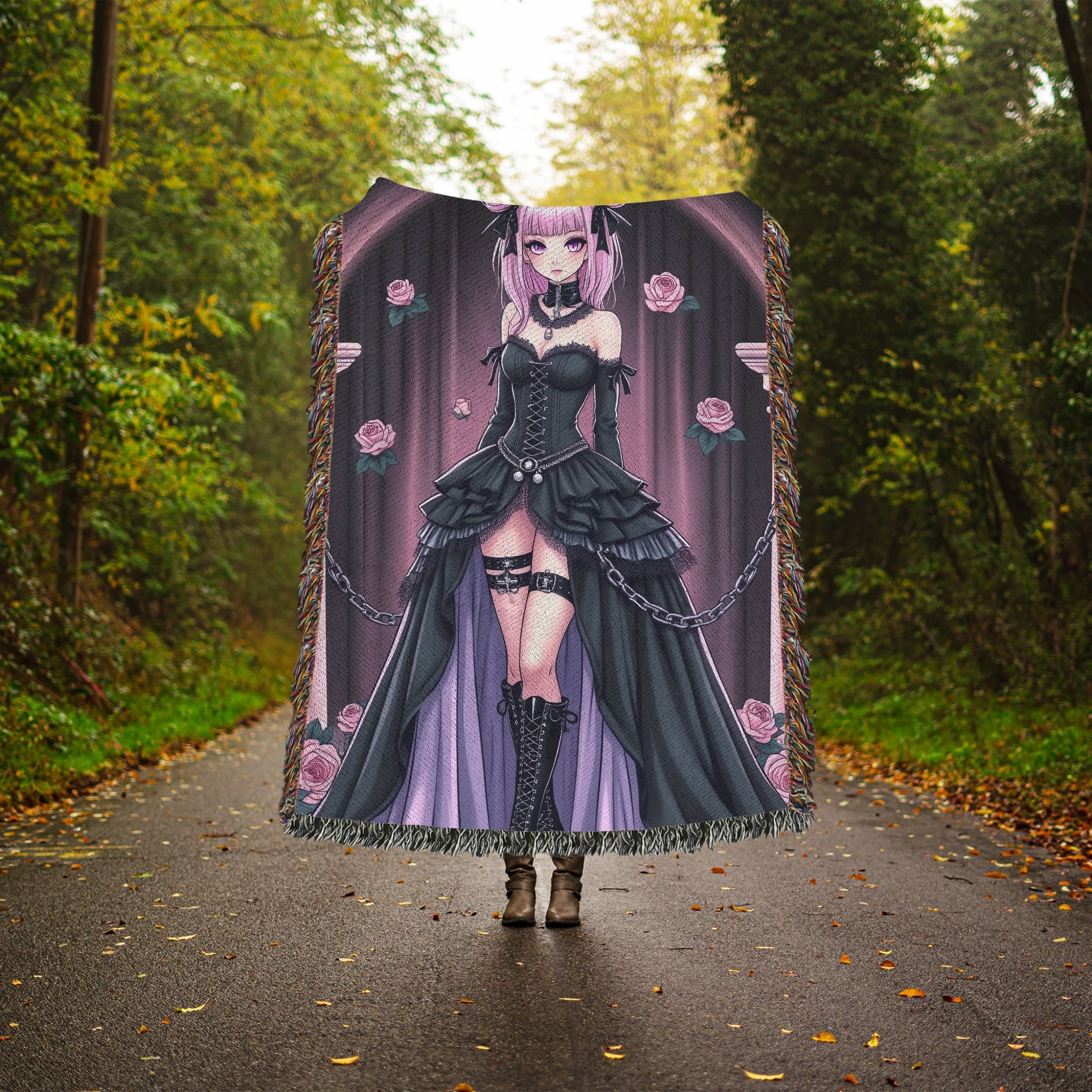 Gothic Lolita Blanket, Cute Anime Blanket, Black and Pink Blanket, Decorative Blanket, Cozy Throw Blanket, Gift for Anime Lovers - Craig Michael Design