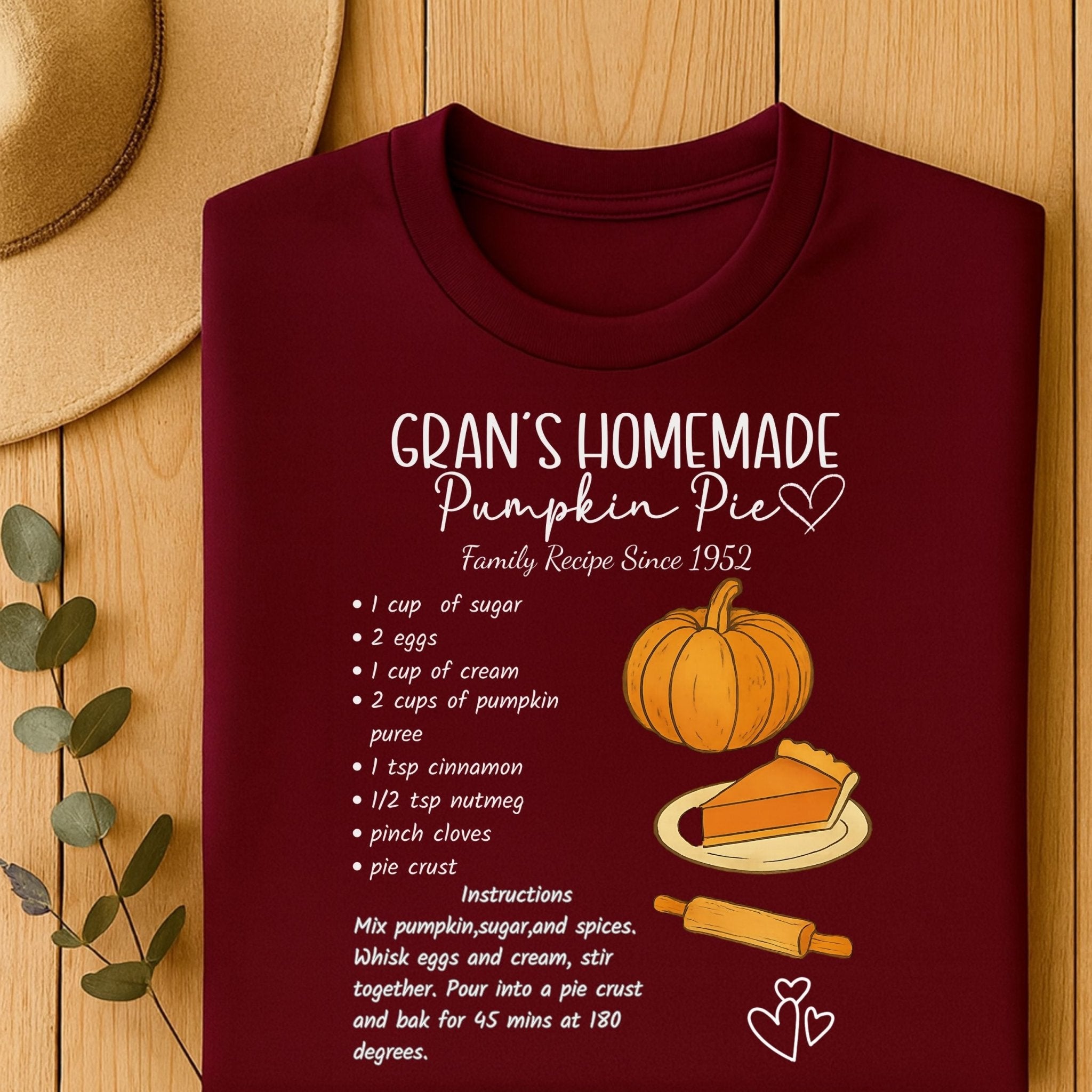Gran’s Homemade Pumpkin Pie Shirt, Chalkboard Recipe Card T-Shirt - Craig Michael Design