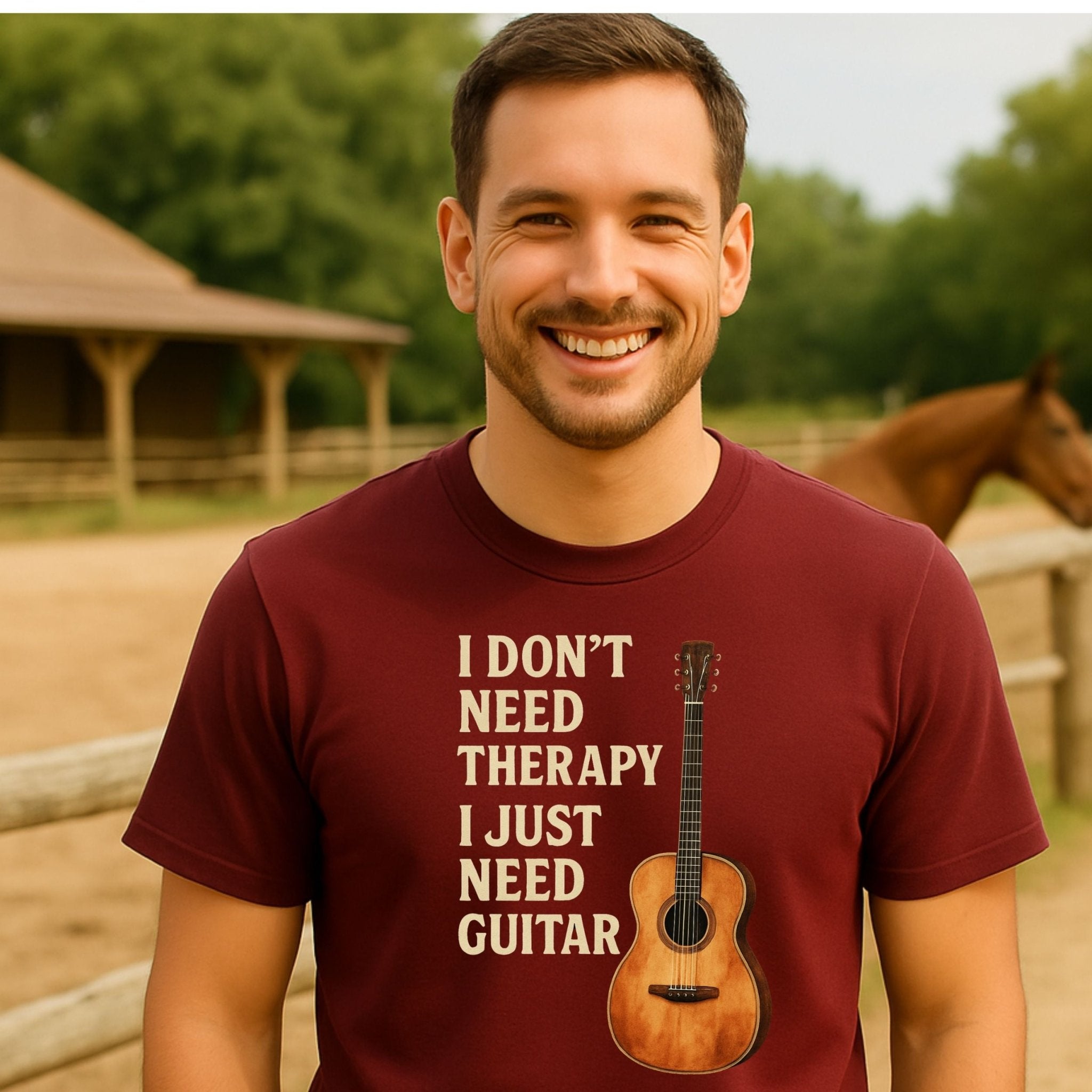 Guitar Lover T-Shirt, Funny Musician Tee for Men & Women, I Don’t Need Therapy I Just Need Guitar Shirt, Music Student & Guitarist Gif - Craig Michael Design