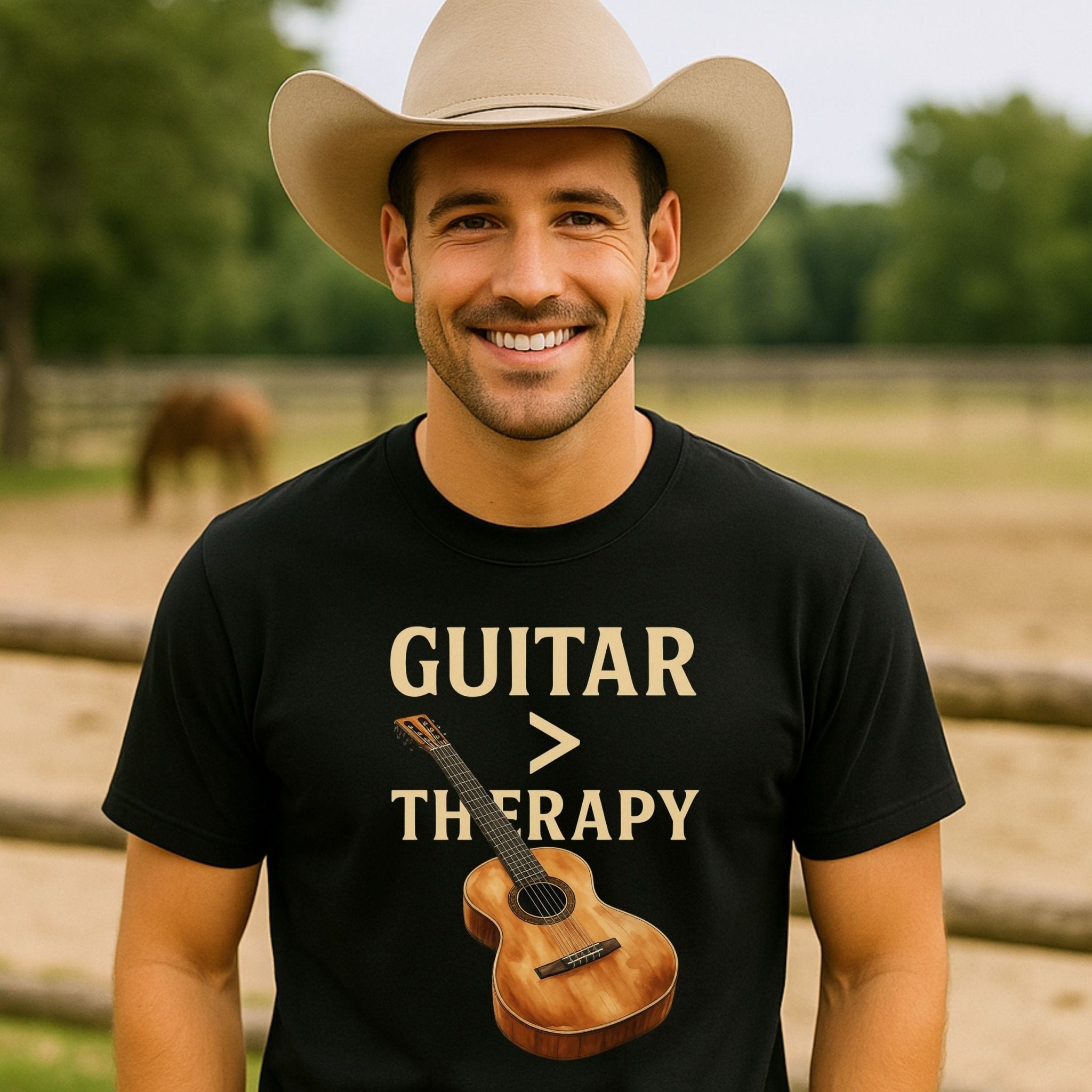 Guitar Lover T-Shirt, Guitar Is Greater Than Therapy Tee, Funny Musician Shirt for Men Women, Guitarist Music Student Gift - Craig Michael Design