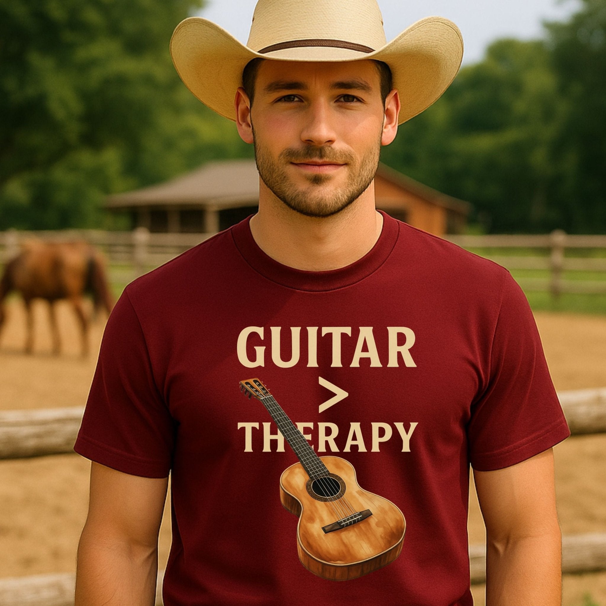 Guitar Lover T-Shirt, Guitar Is Greater Than Therapy Tee, Funny Musician Shirt for Men Women, Guitarist Music Student Gift - Craig Michael Design