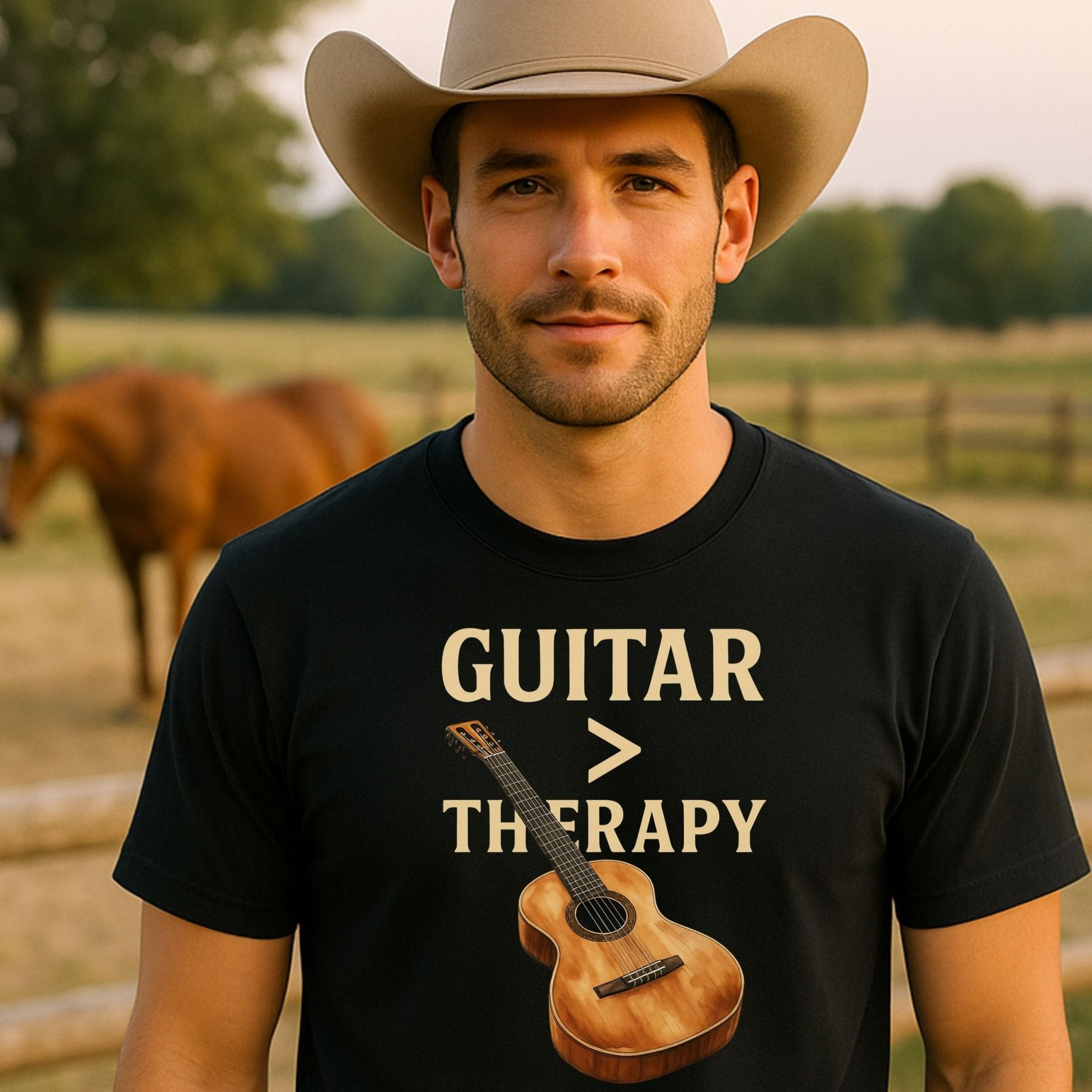 Guitar Lover T-Shirt, Guitar Is Greater Than Therapy Tee, Funny Musician Shirt for Men Women, Guitarist Music Student Gift - Craig Michael Design