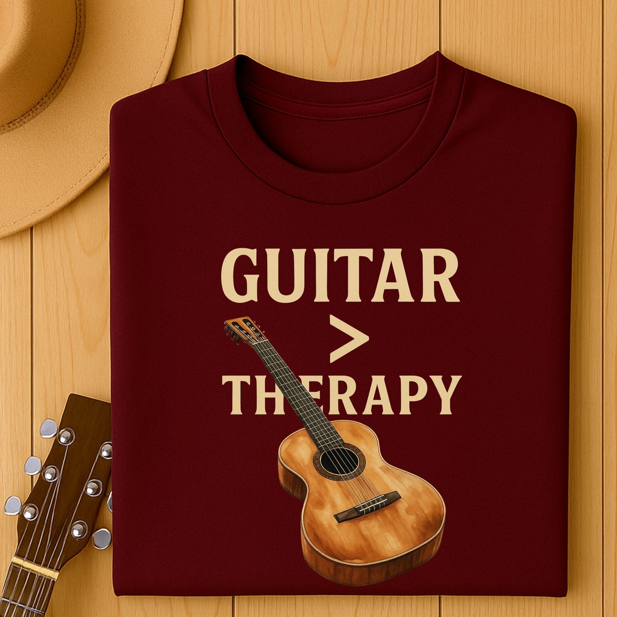 Guitar Lover T-Shirt, Guitar Is Greater Than Therapy Tee, Funny Musician Shirt for Men Women, Guitarist Music Student Gift - Craig Michael Design