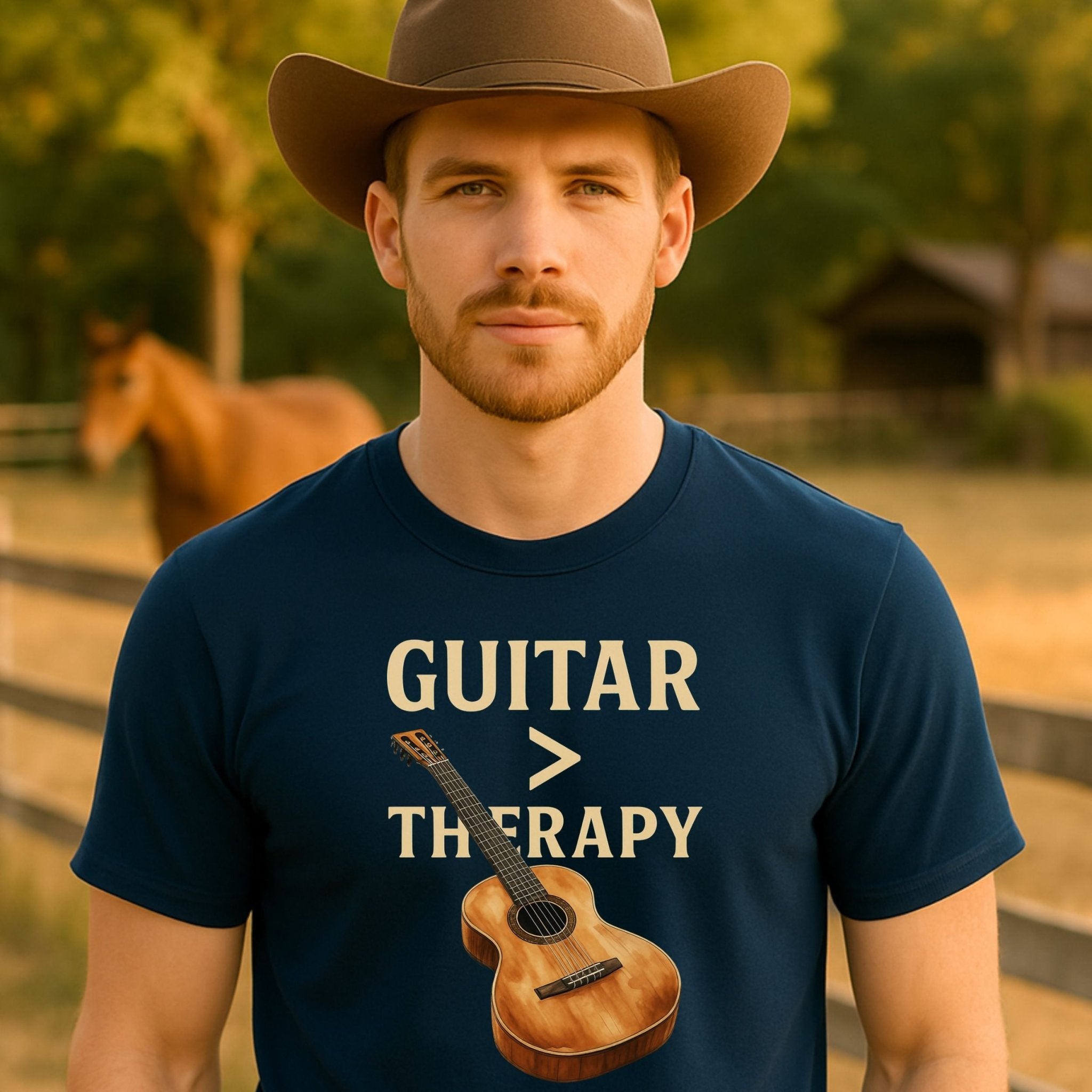 Guitar Lover T-Shirt, Guitar Is Greater Than Therapy Tee, Funny Musician Shirt for Men Women, Guitarist Music Student Gift - Craig Michael Design
