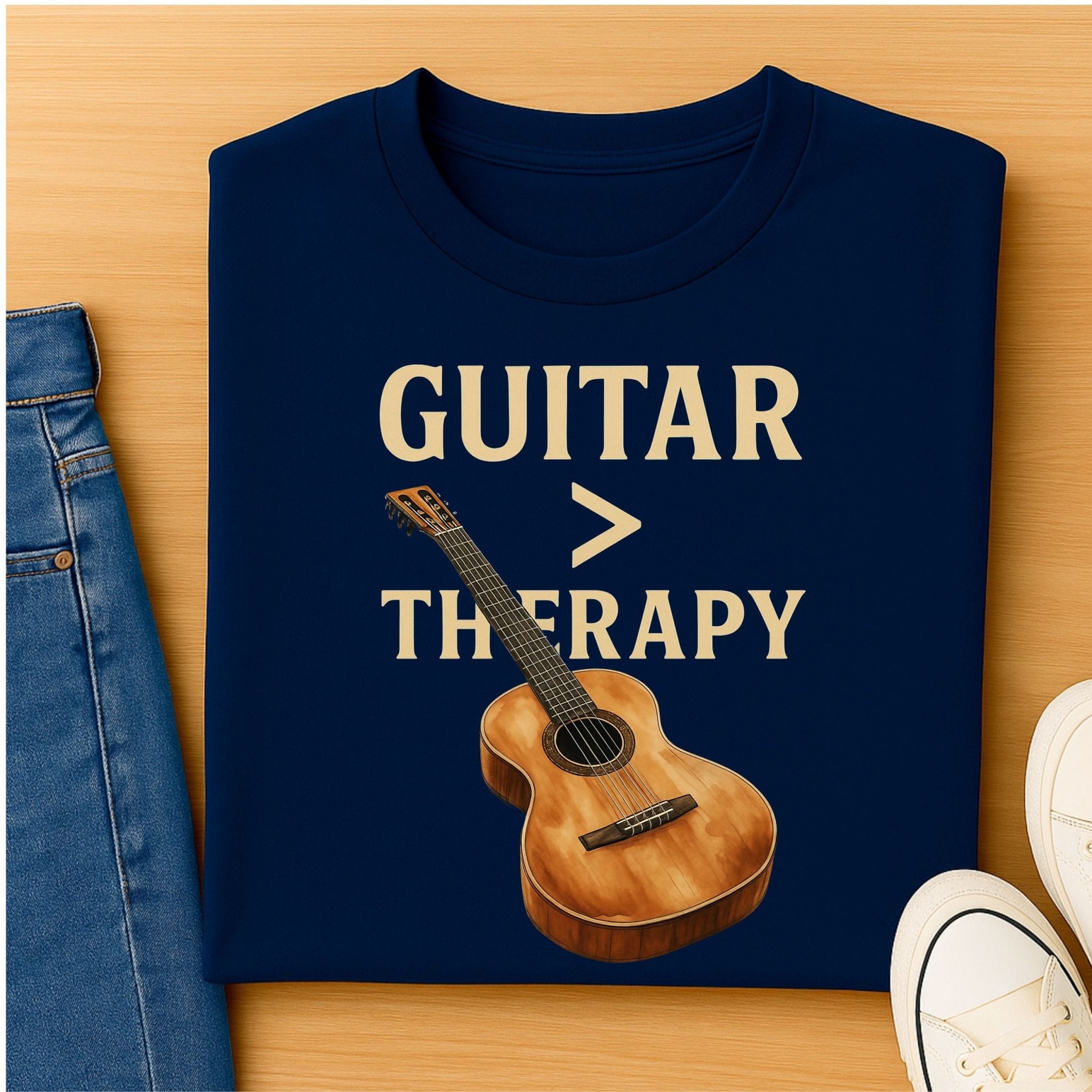 Guitar Lover T-Shirt, Guitar Is Greater Than Therapy Tee, Funny Musician Shirt for Men Women, Guitarist Music Student Gift - Craig Michael Design