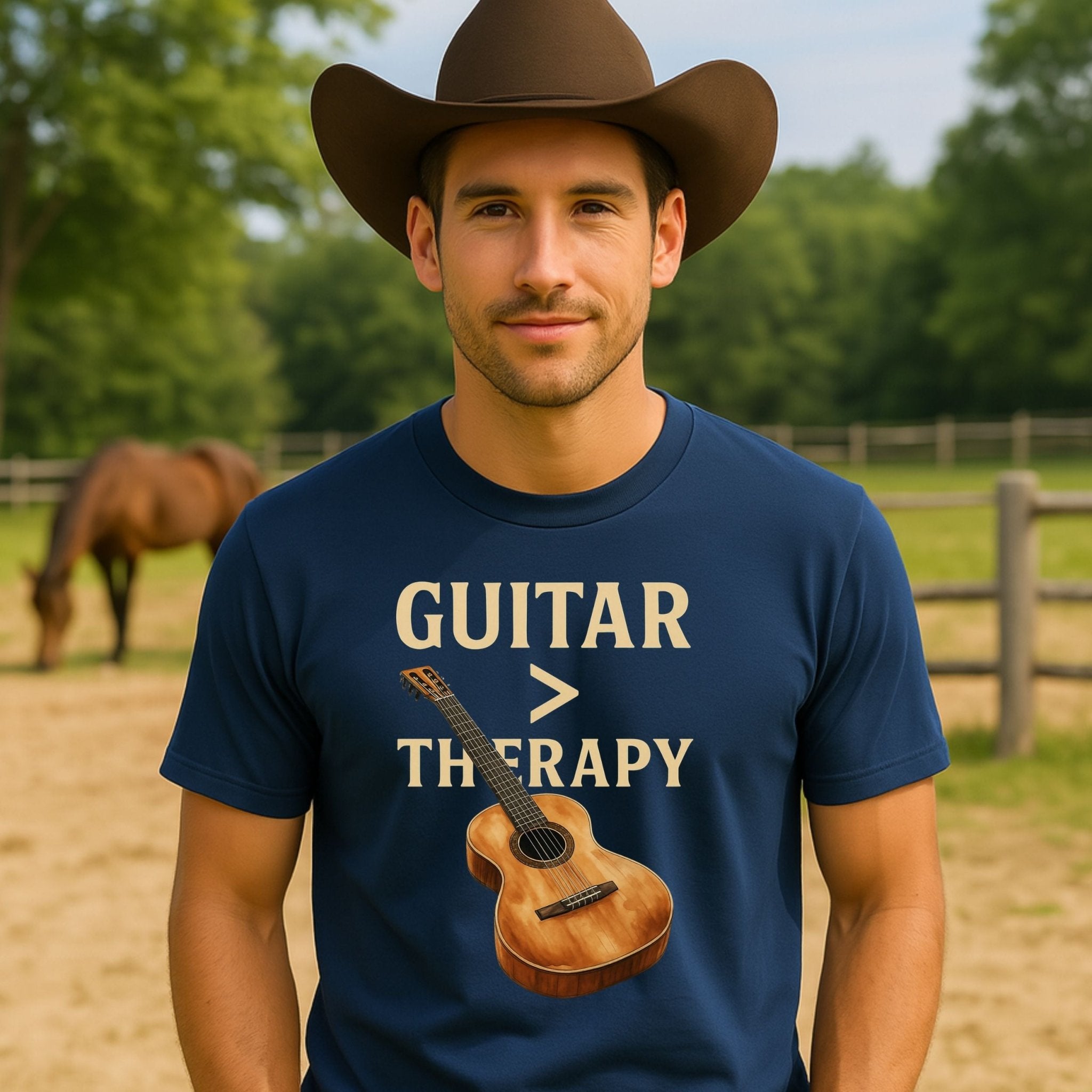 Guitar Lover T-Shirt, Guitar Is Greater Than Therapy Tee, Funny Musician Shirt for Men Women, Guitarist Music Student Gift - Craig Michael Design