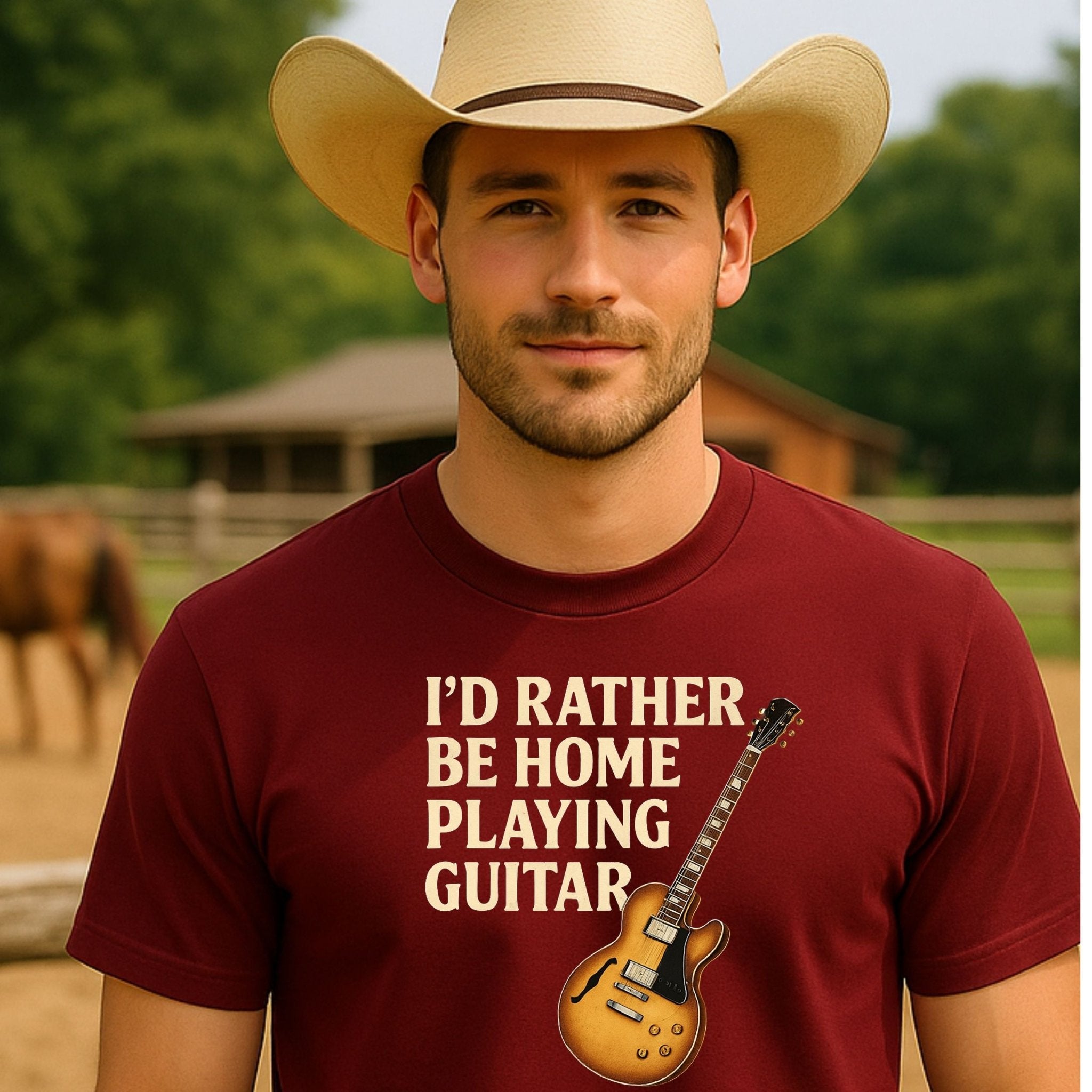 Guitar Lover T-Shirt, I’d Rather Be Home Playing Guitar Tee, Funny Musician Shirt for Men & Women, Guitarist & Music Student Gift Top - Craig Michael Design