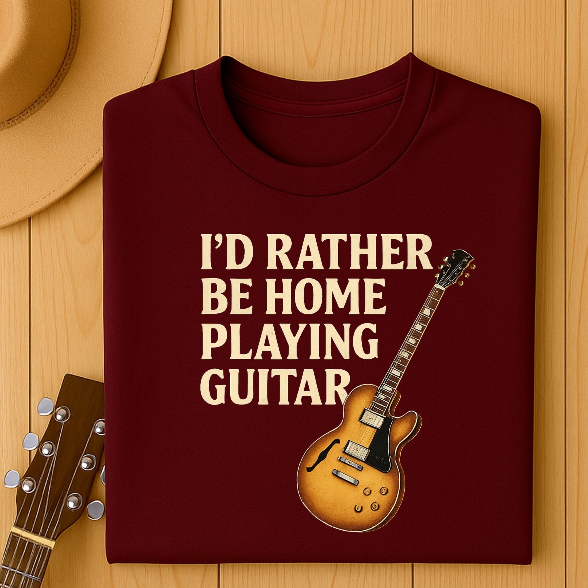 Guitar Lover T-Shirt, I’d Rather Be Home Playing Guitar Tee, Funny Musician Shirt for Men & Women, Guitarist & Music Student Gift Top - Craig Michael Design