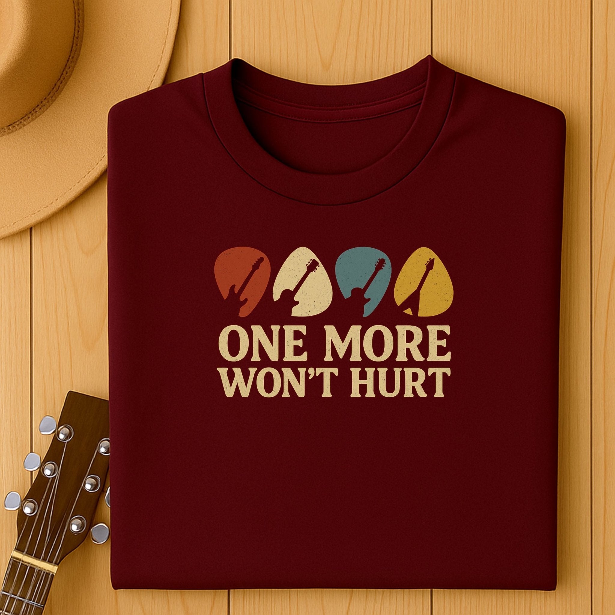 Guitar Lover T-Shirt, One More Won’t Hurt Funny Musician Tee, Vintage Guitar Pick Shirt for Men & Women, Guitarist & Music Student Gift - Craig Michael Design