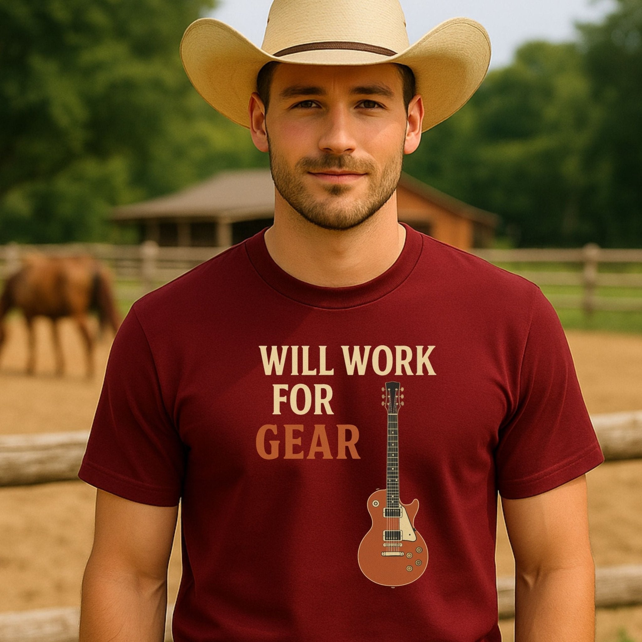 Guitar Lover T-Shirt, Will Work For Gear Tee, Funny Musician Shirt for Men Women, Guitarist Music Student Gift, Music Gear Graphic Top - Craig Michael Design