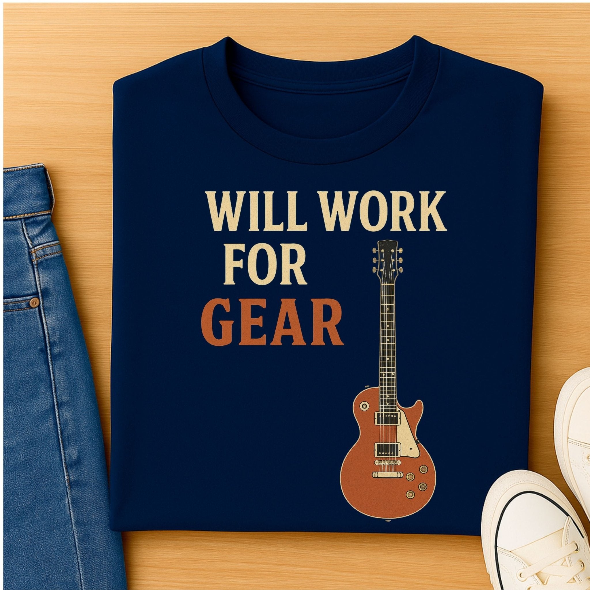 Guitar Lover T-Shirt, Will Work For Gear Tee, Funny Musician Shirt for Men Women, Guitarist Music Student Gift, Music Gear Graphic Top - Craig Michael Design