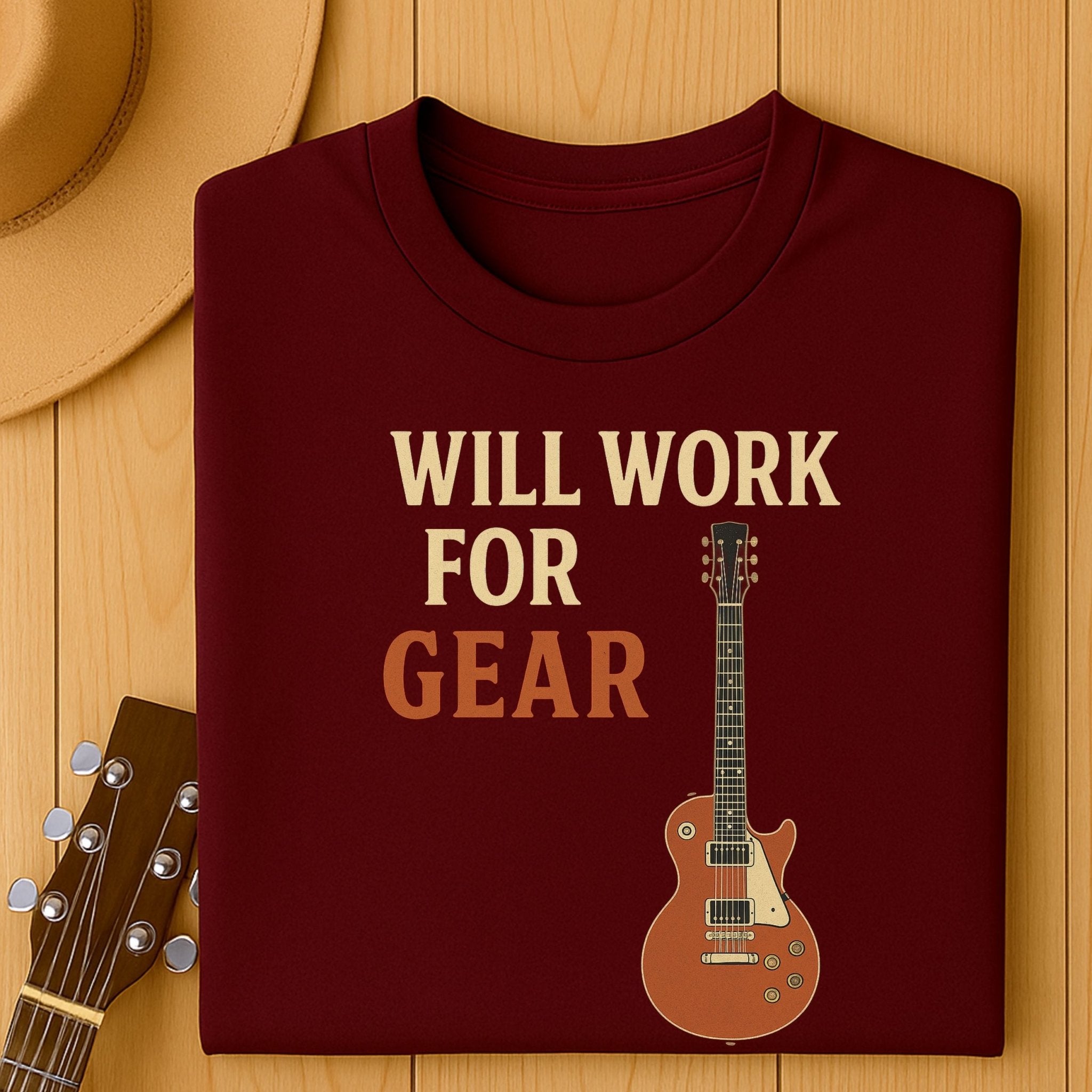 Guitar Lover T-Shirt, Will Work For Gear Tee, Funny Musician Shirt for Men Women, Guitarist Music Student Gift, Music Gear Graphic Top - Craig Michael Design