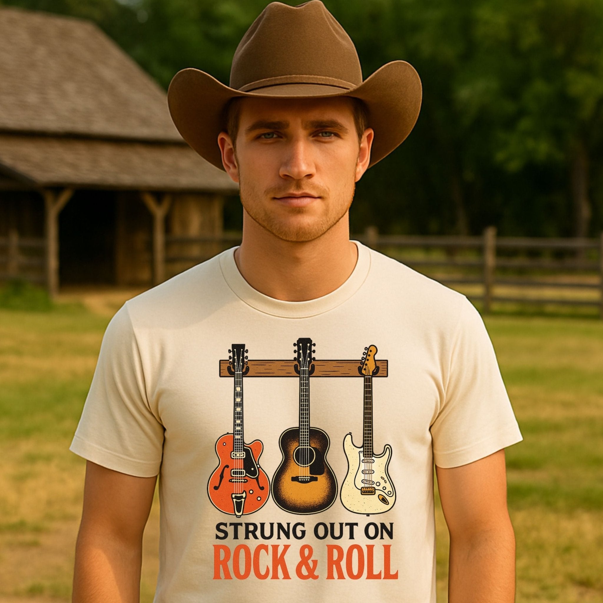 Guitar T shirt Strung Out on Rock and Roll T-Shirt, Funny Guitar Player Tee for Men Women, Musician Humor Shirt, Rock Band Gift - Craig Michael Design