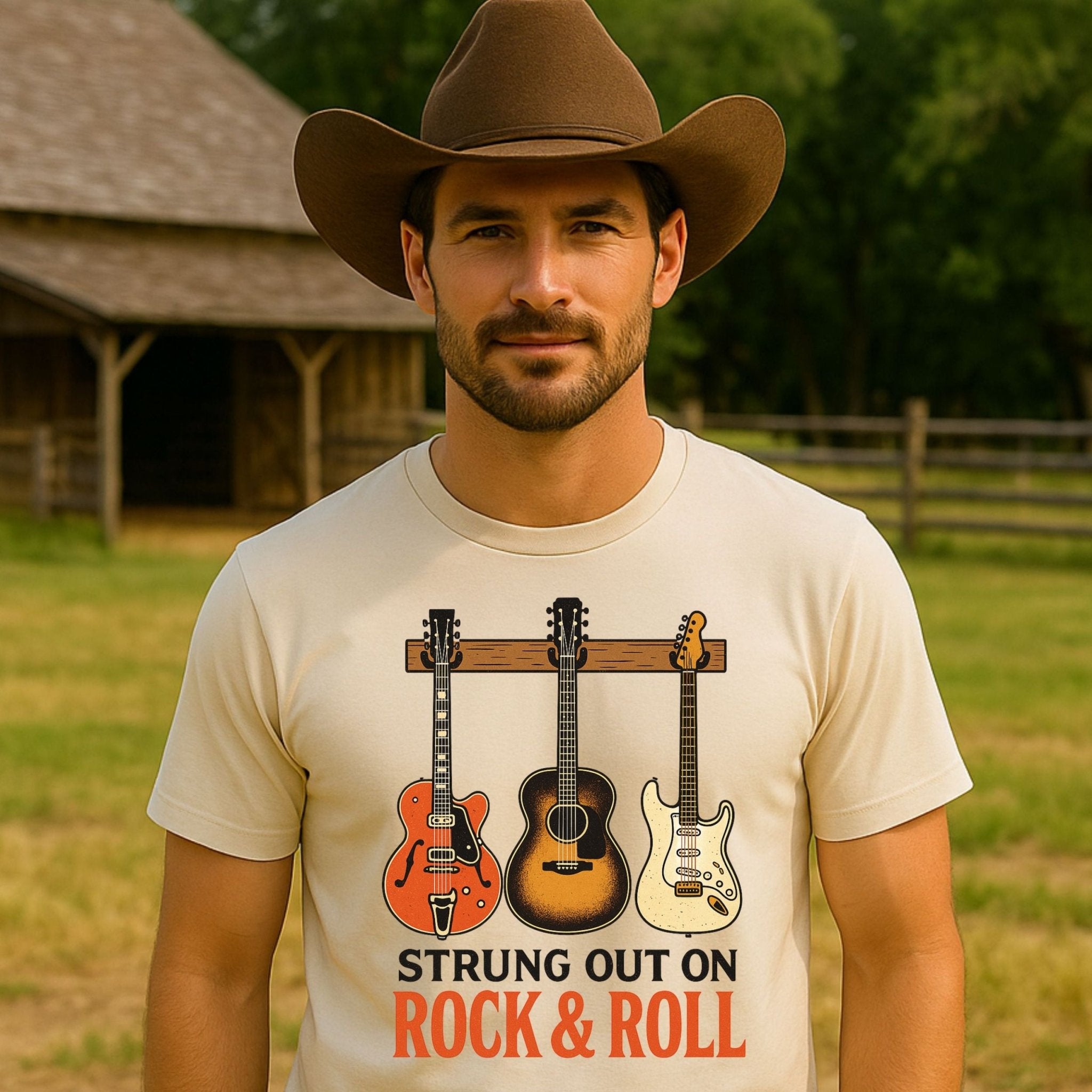 Guitar T shirt Strung Out on Rock and Roll T-Shirt, Funny Guitar Player Tee for Men Women, Musician Humor Shirt, Rock Band Gift - Craig Michael Design