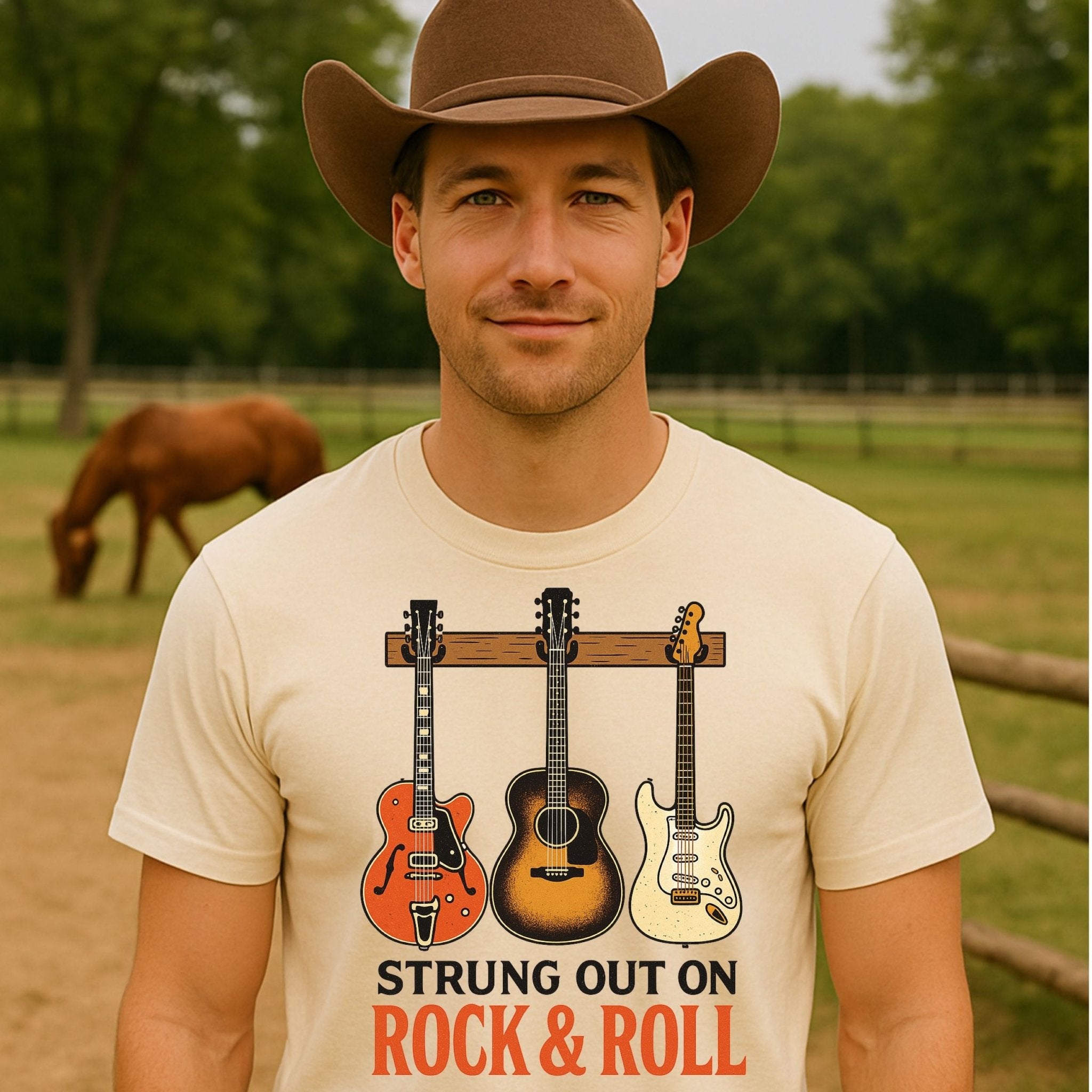 Guitar T shirt Strung Out on Rock and Roll T-Shirt, Funny Guitar Player Tee for Men Women, Musician Humor Shirt, Rock Band Gift - Craig Michael Design