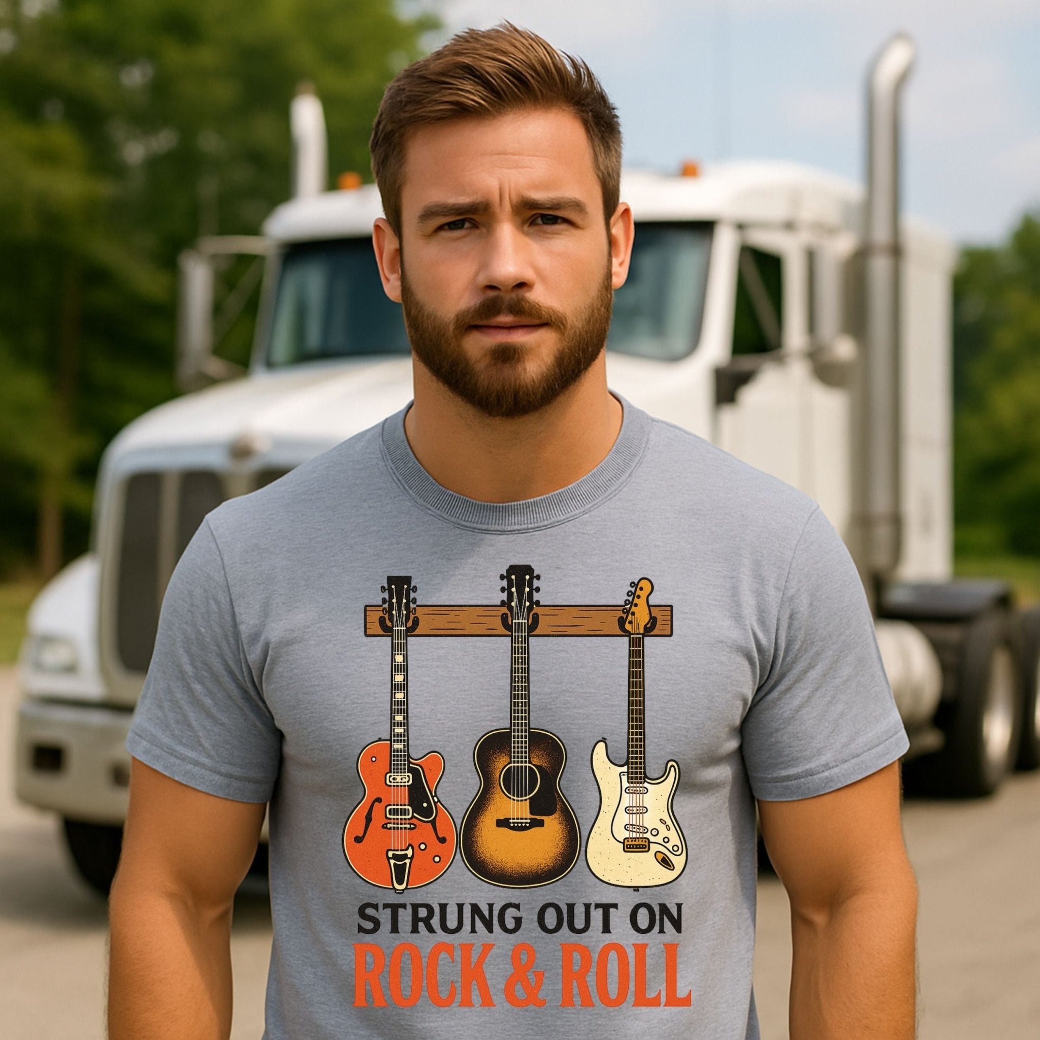 Guitar T shirt Strung Out on Rock and Roll T-Shirt, Funny Guitar Player Tee for Men Women, Musician Humor Shirt, Rock Band Gift - Craig Michael Design