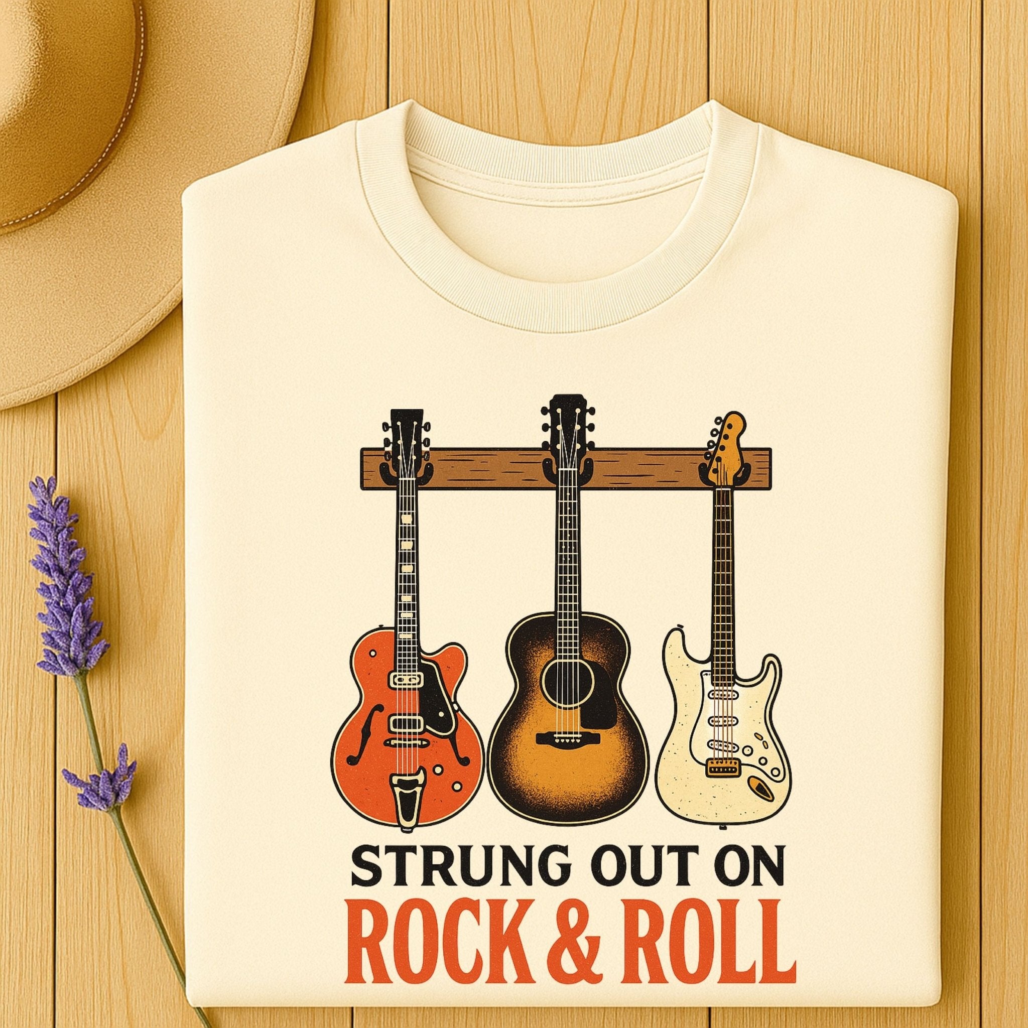 Guitar T shirt Strung Out on Rock and Roll T-Shirt, Funny Guitar Player Tee for Men Women, Musician Humor Shirt, Rock Band Gift - Craig Michael Design
