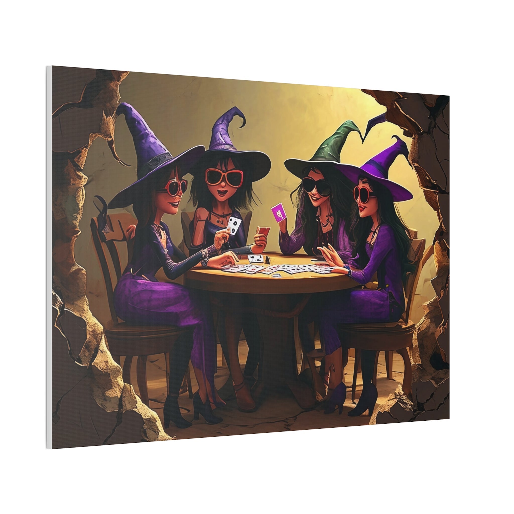 Halloween Witches Playing Cards Art, Spooky Witch Canvas Decor, Whimsical Halloween Party Wall Art, Magical Witches Gift Idea - Craig Michael Design