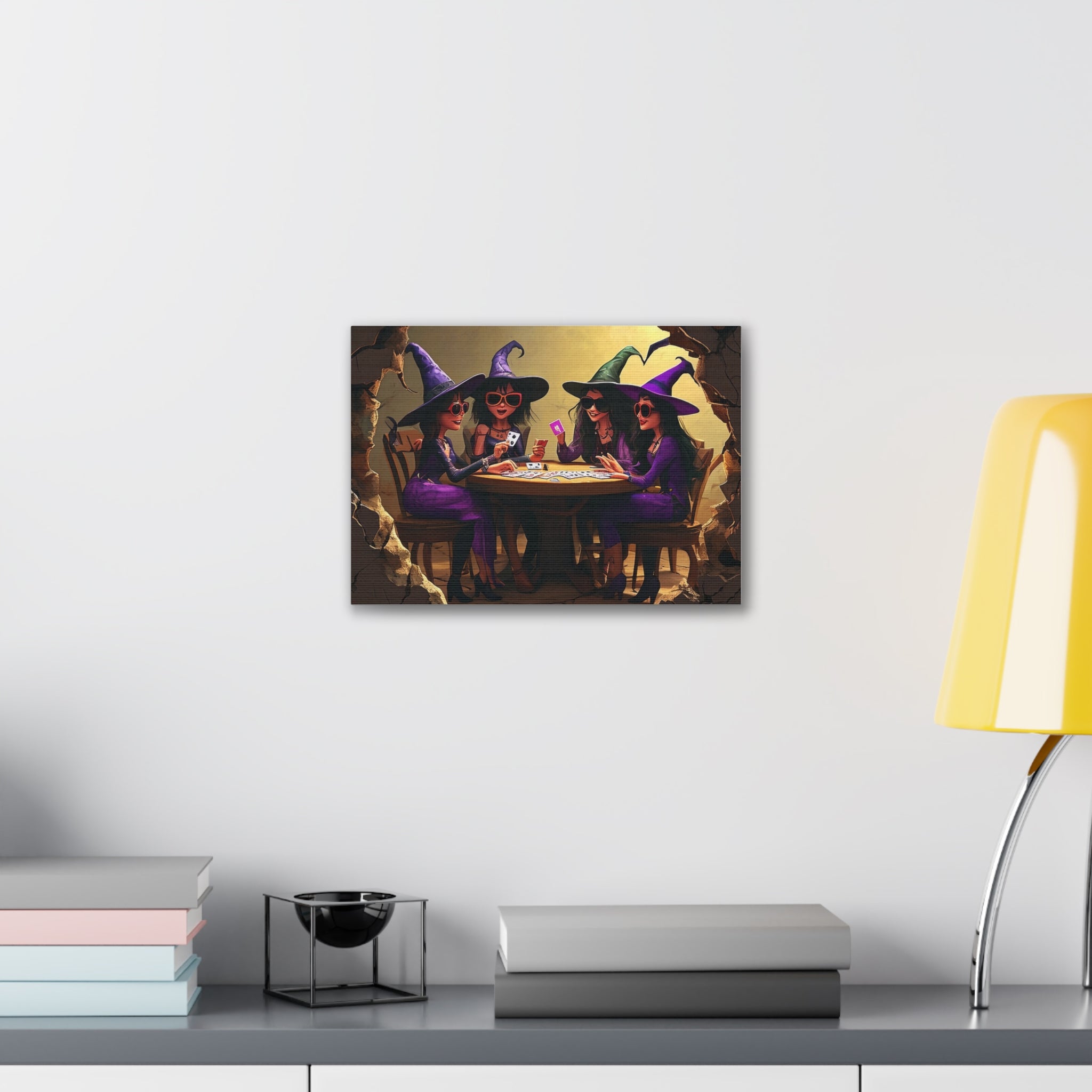 Halloween Witches Playing Cards Art, Spooky Witch Canvas Decor, Whimsical Halloween Party Wall Art, Magical Witches Gift Idea - Craig Michael Design