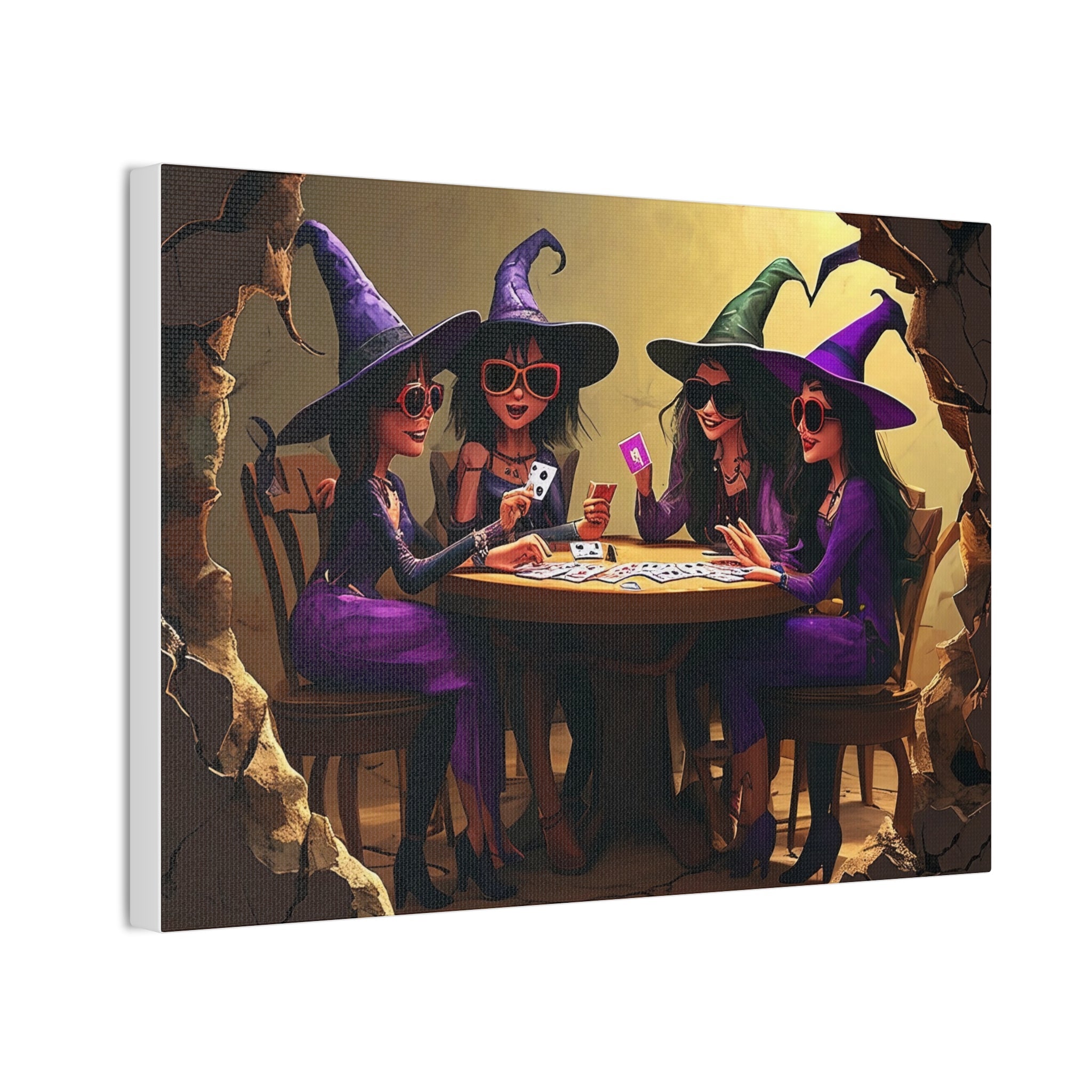 Halloween Witches Playing Cards Art, Spooky Witch Canvas Decor, Whimsical Halloween Party Wall Art, Magical Witches Gift Idea - Craig Michael Design