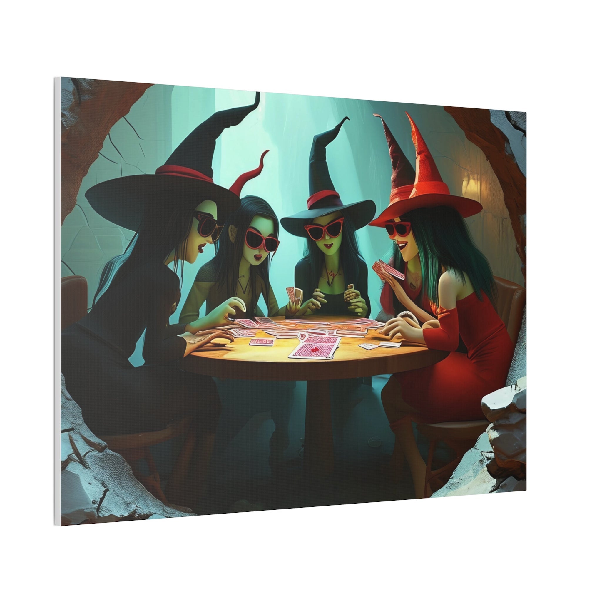 Halloween Witches Playing Cards Wall Art Canvas Decor Spooky Gothic Witchy Room Decor Fantasy Art Gift for Spooky Lovers - Craig Michael Design