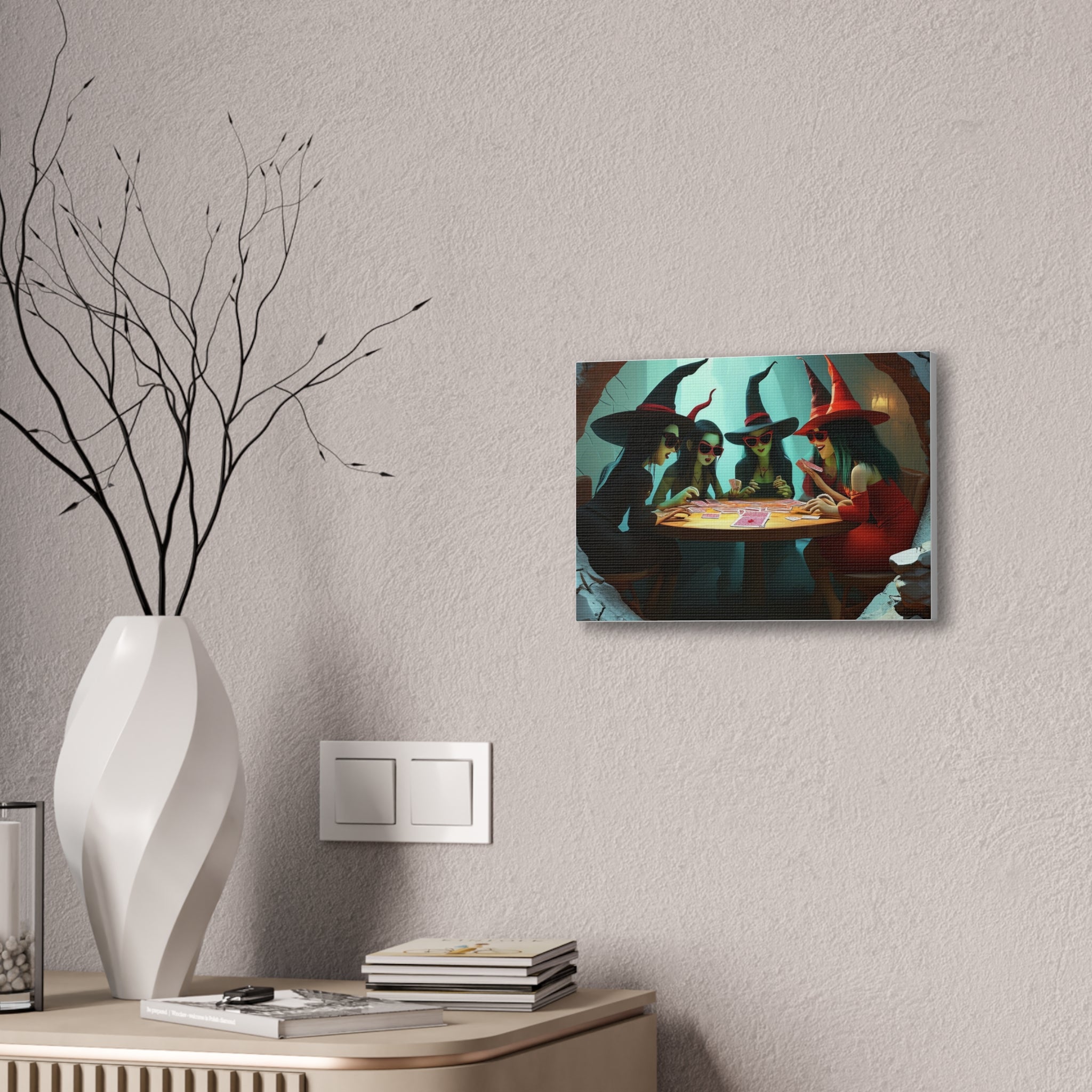 Halloween Witches Playing Cards Wall Art Canvas Decor Spooky Gothic Witchy Room Decor Fantasy Art Gift for Spooky Lovers - Craig Michael Design