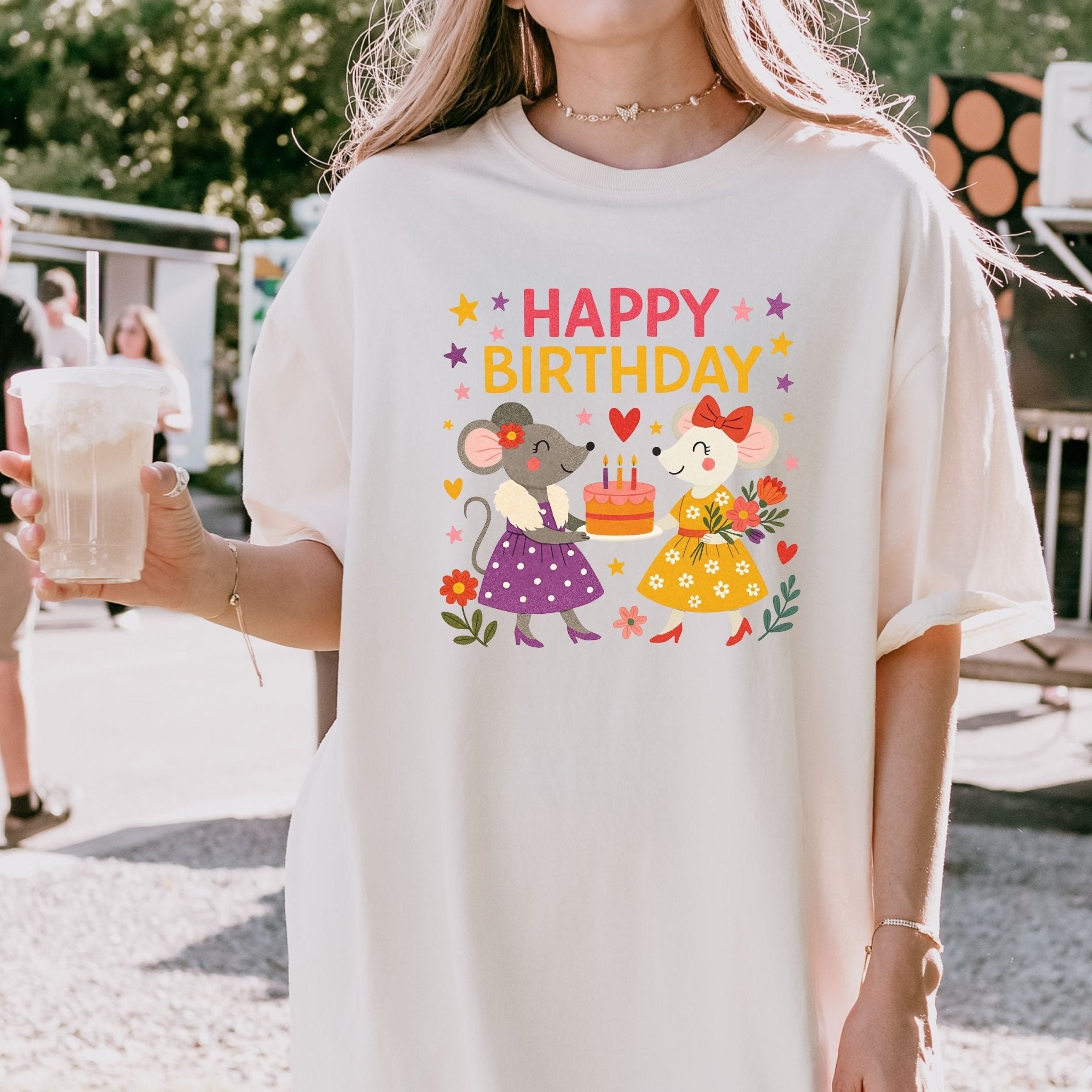 Happy Birthday Mouse Shirt, Comfort Colours Lesbian Birthday Tee, Cute Mouse Gift Top, Femme Birthday Cake T-Shirt - Craig Michael Design