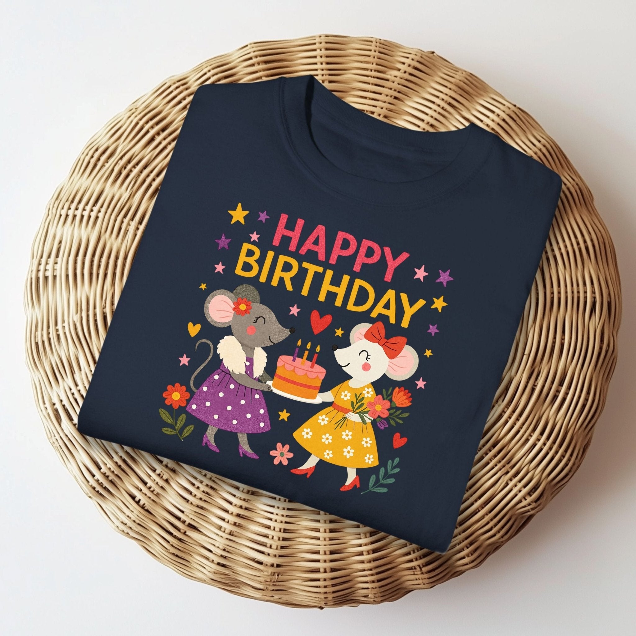 Happy Birthday Mouse Shirt, Comfort Colours Lesbian Birthday Tee, Cute Mouse Gift Top, Femme Birthday Cake T-Shirt - Craig Michael Design