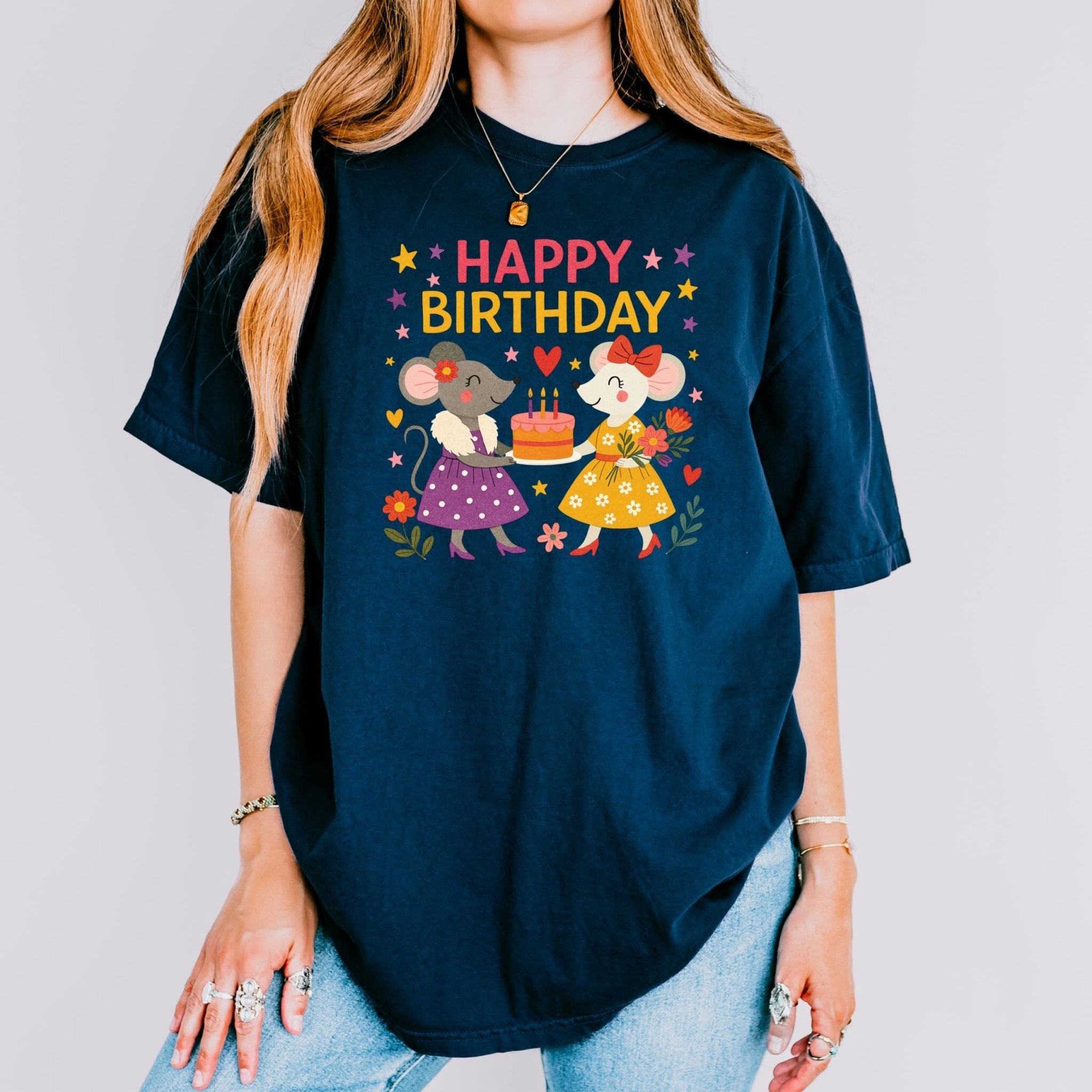 Happy Birthday Mouse Shirt, Comfort Colours Lesbian Birthday Tee, Cute Mouse Gift Top, Femme Birthday Cake T-Shirt - Craig Michael Design