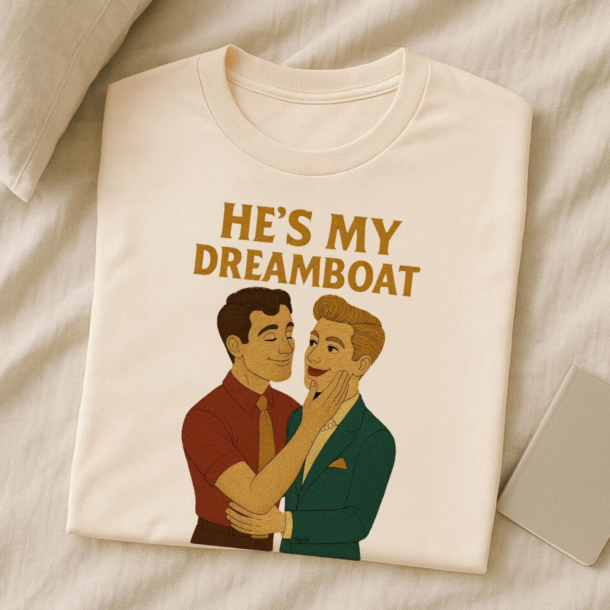 He’s My Dreamboat Shirt – 1950s Gay Couple T-Shirt, Embroidered Style Queer Romance Tee - Craig Michael Design