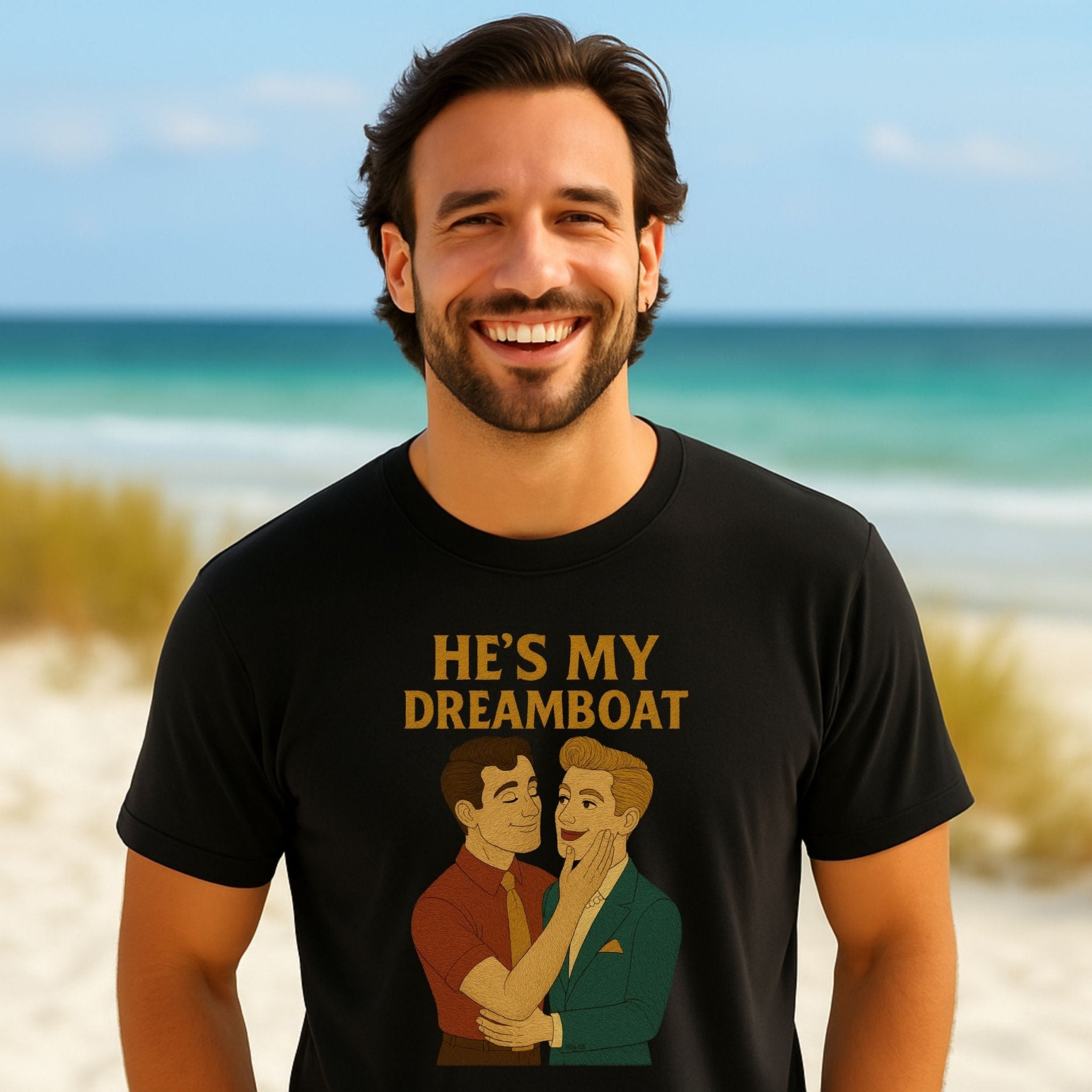 He’s My Dreamboat Shirt – 1950s Gay Couple T-Shirt, Embroidered Style Queer Romance Tee - Craig Michael Design