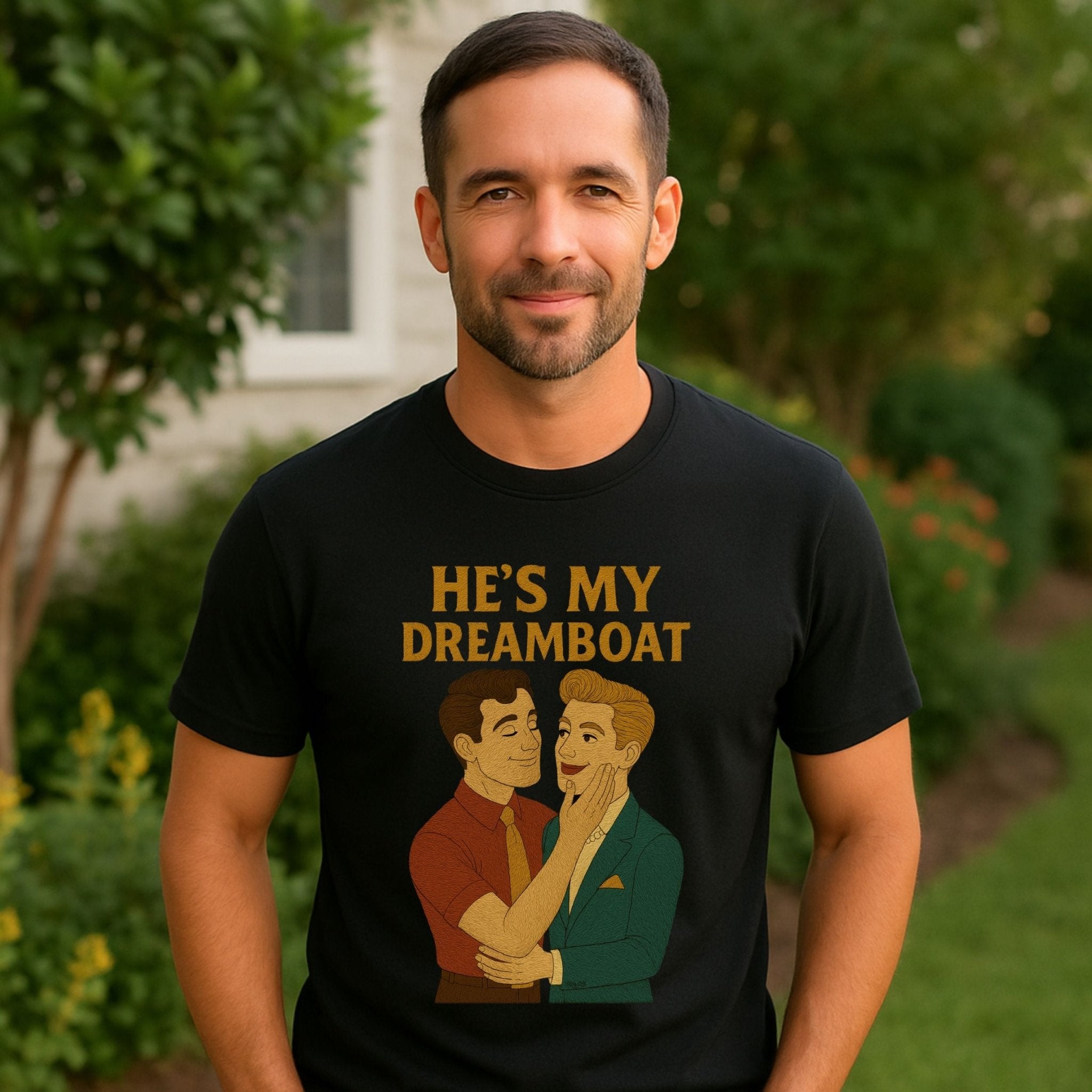 He’s My Dreamboat Shirt – 1950s Gay Couple T-Shirt, Embroidered Style Queer Romance Tee - Craig Michael Design