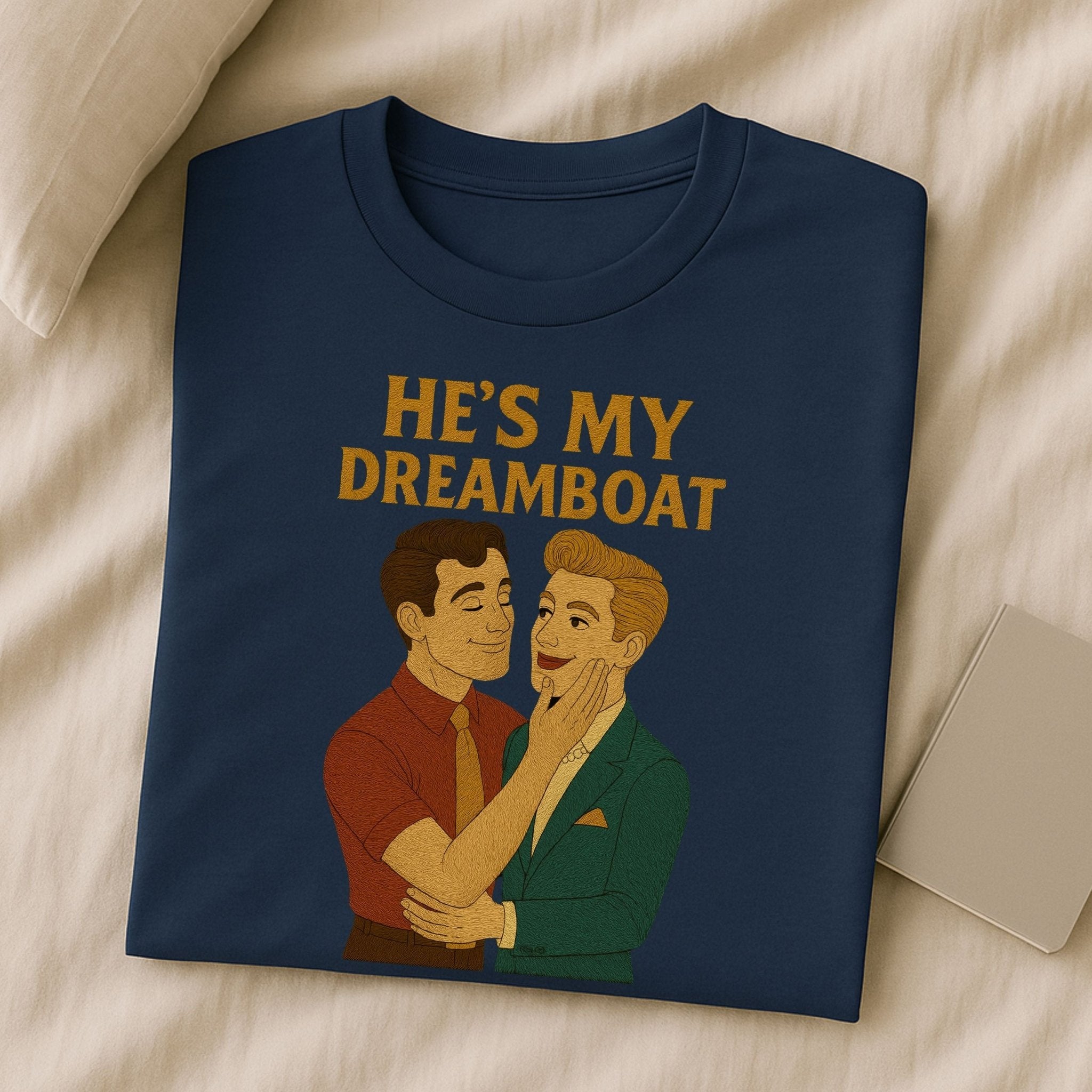 He’s My Dreamboat Shirt – 1950s Gay Couple T-Shirt, Embroidered Style Queer Romance Tee - Craig Michael Design