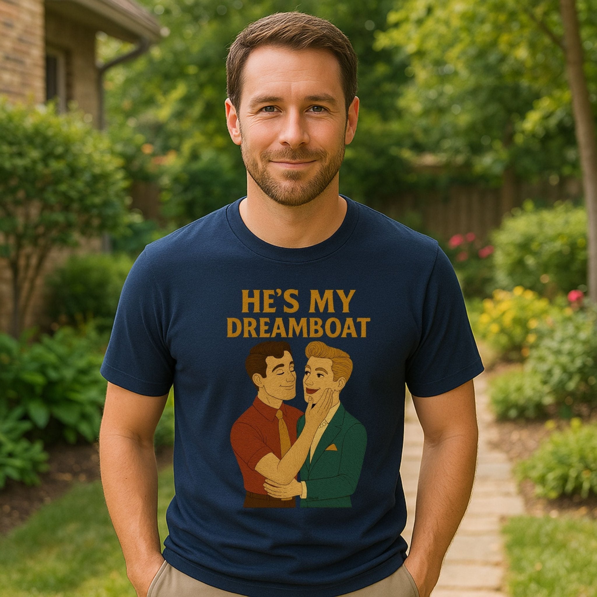 He’s My Dreamboat Shirt – 1950s Gay Couple T-Shirt, Embroidered Style Queer Romance Tee - Craig Michael Design