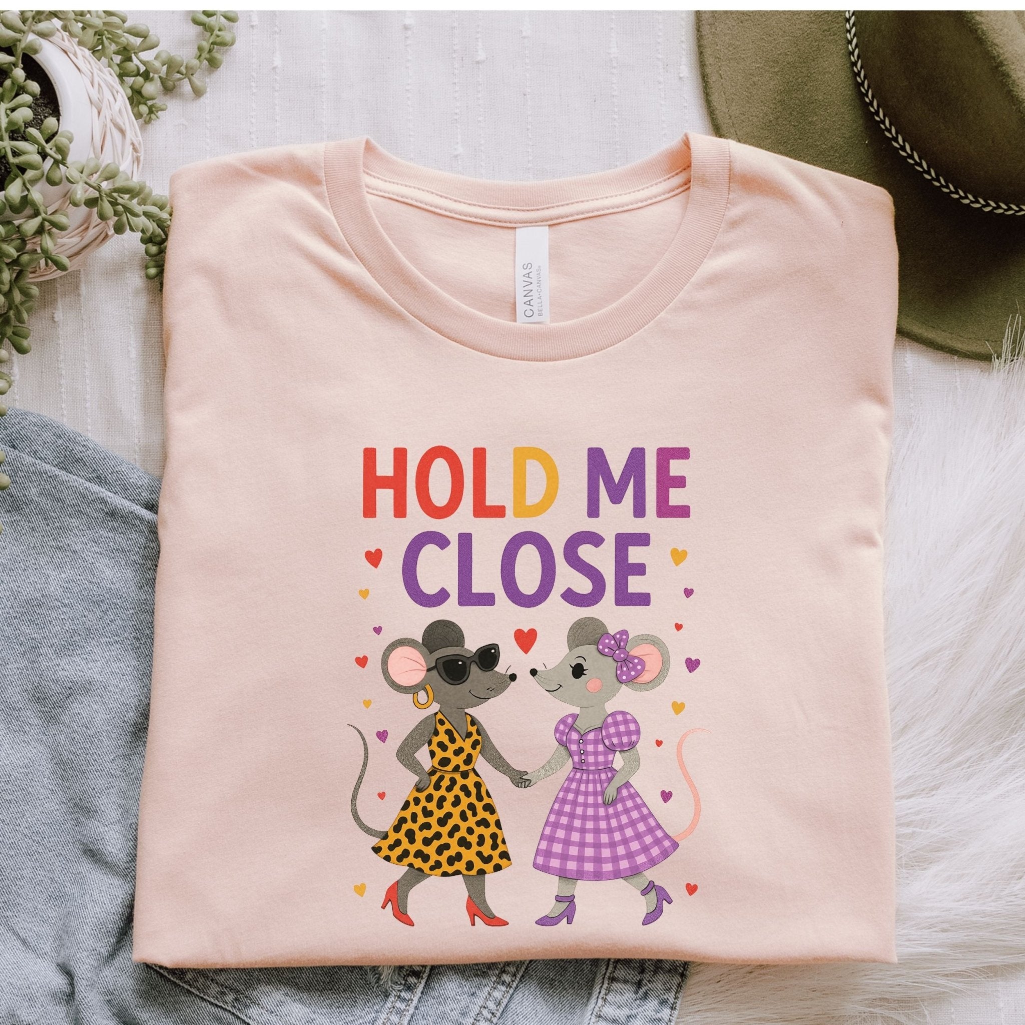 Hold Me Close T-Shirt, Lesbian Couple Mouse Shirt, LGBTQ Gift for Her - Craig Michael Design