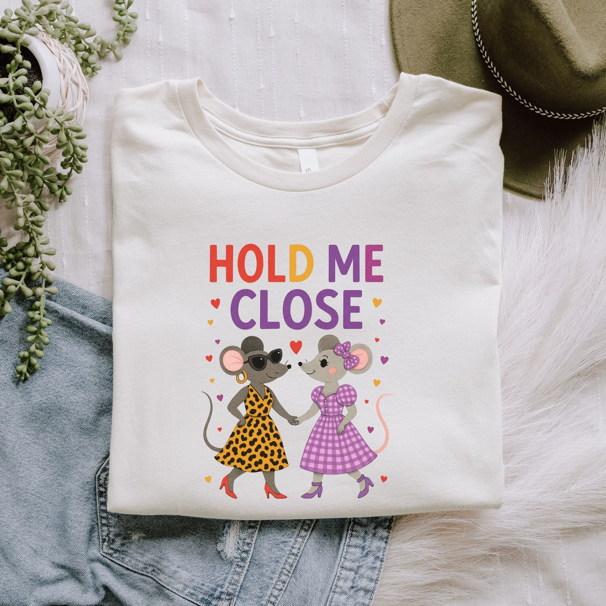 Hold Me Close T-Shirt, Lesbian Couple Mouse Shirt, LGBTQ Gift for Her - Craig Michael Design