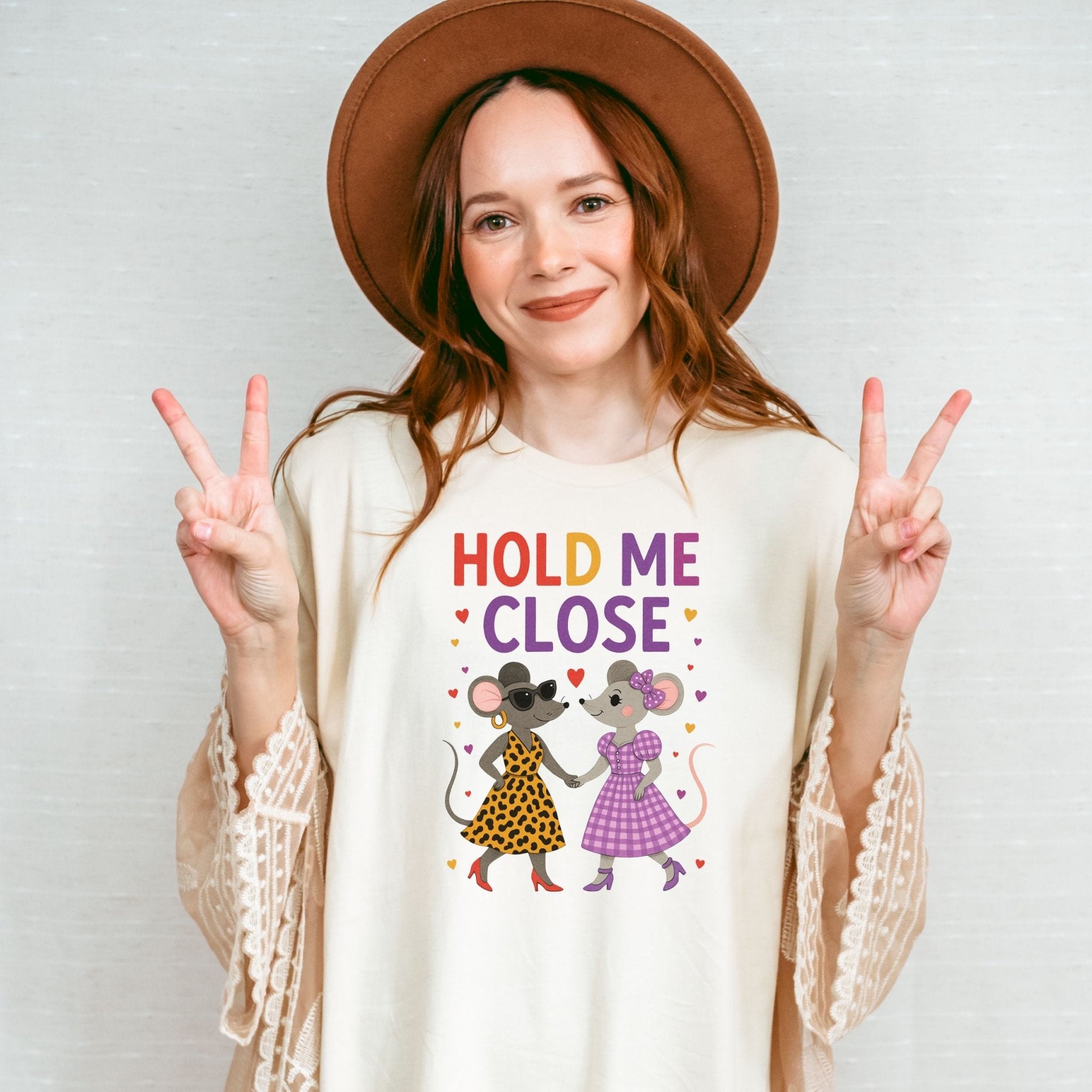 Hold Me Close T-Shirt, Lesbian Couple Mouse Shirt, LGBTQ Gift for Her - Craig Michael Design