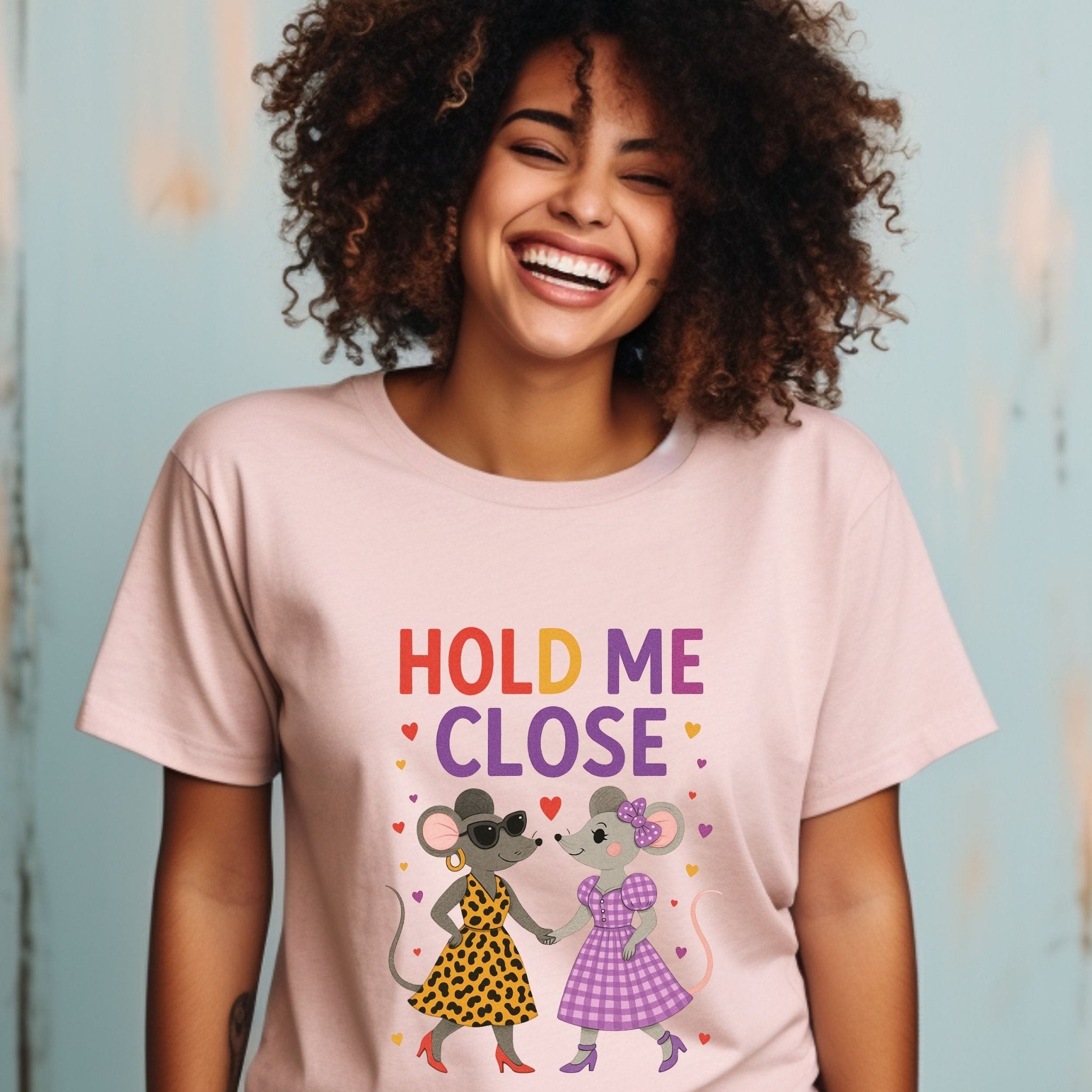 Hold Me Close T-Shirt, Lesbian Couple Mouse Shirt, LGBTQ Gift for Her - Craig Michael Design
