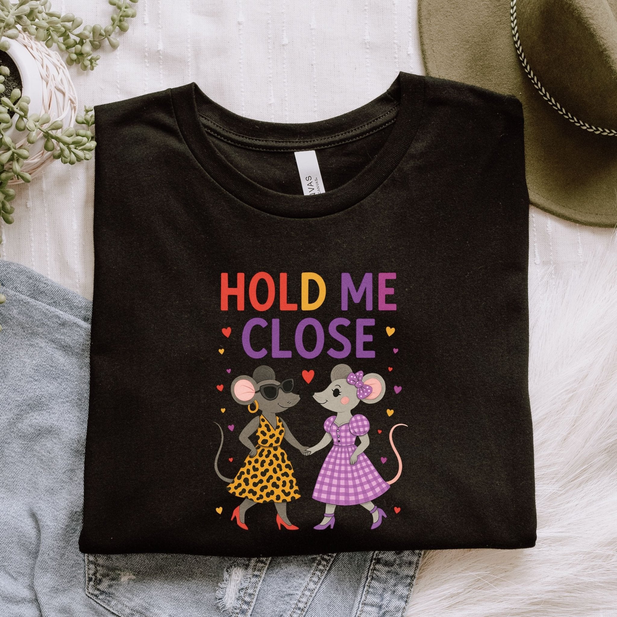 Hold Me Close T-Shirt, Lesbian Couple Mouse Shirt, LGBTQ Gift for Her - Craig Michael Design