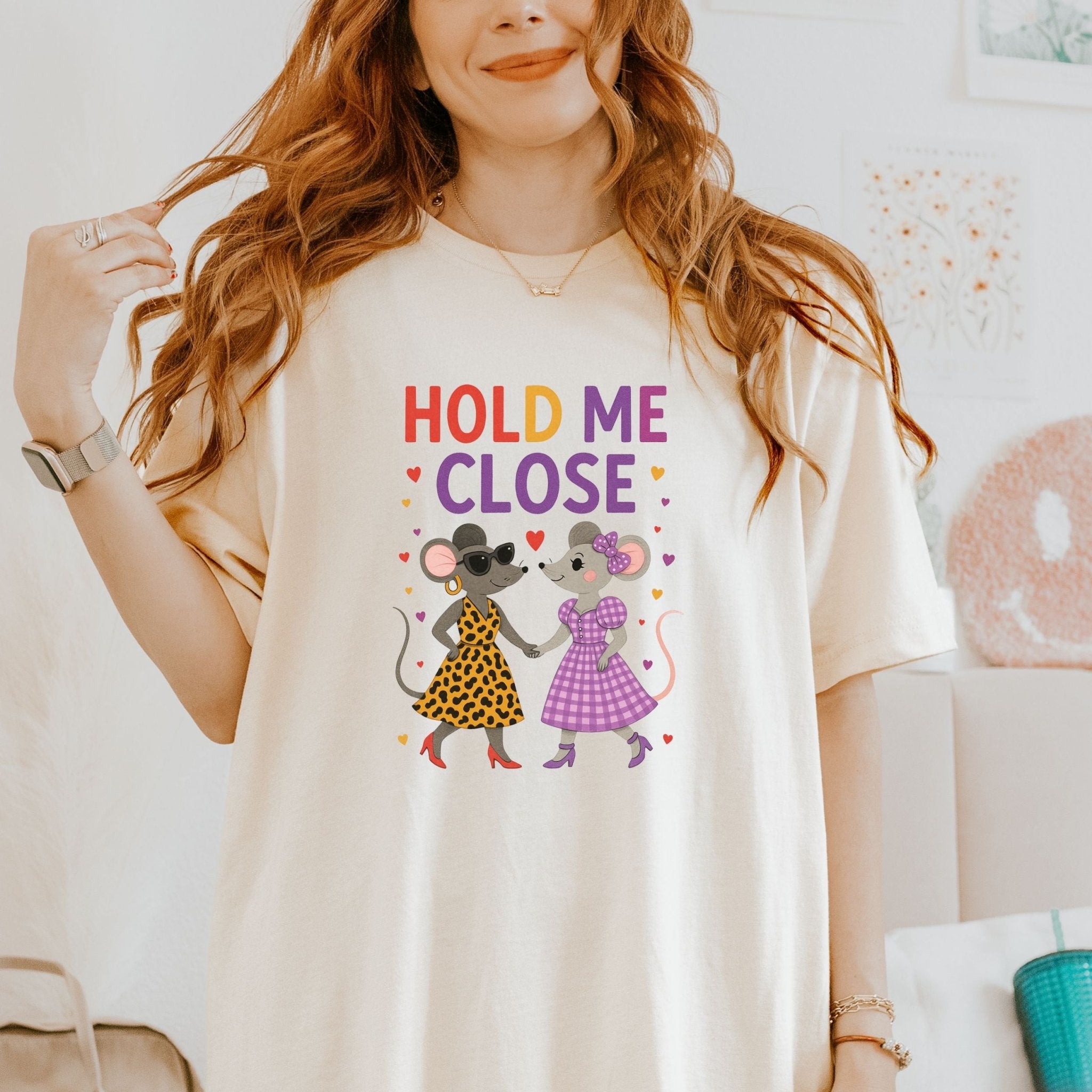Hold Me Close T-Shirt, Lesbian Couple Mouse Shirt, LGBTQ Gift for Her - Craig Michael Design