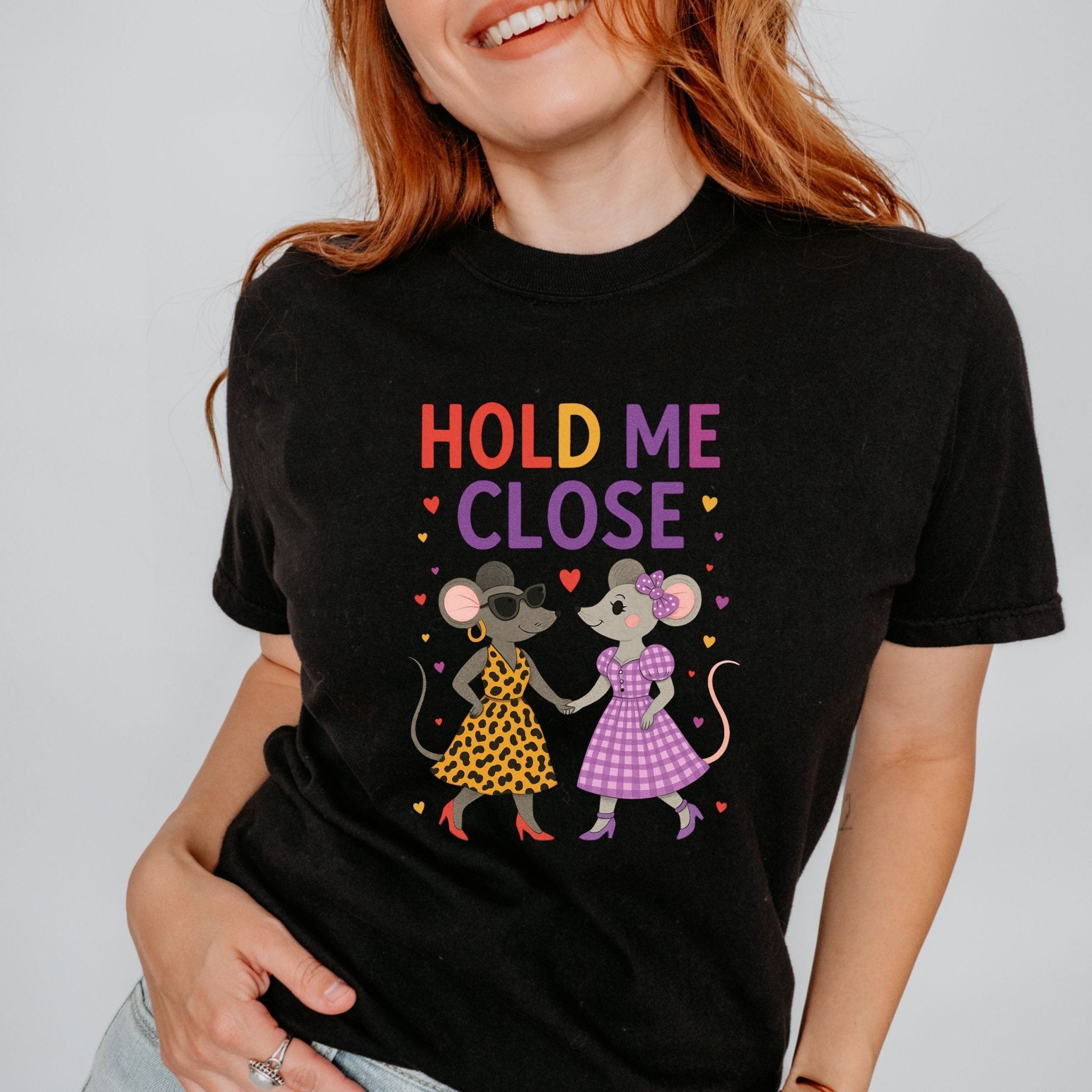 Hold Me Close T-Shirt, Lesbian Couple Mouse Shirt, LGBTQ Gift for Her - Craig Michael Design