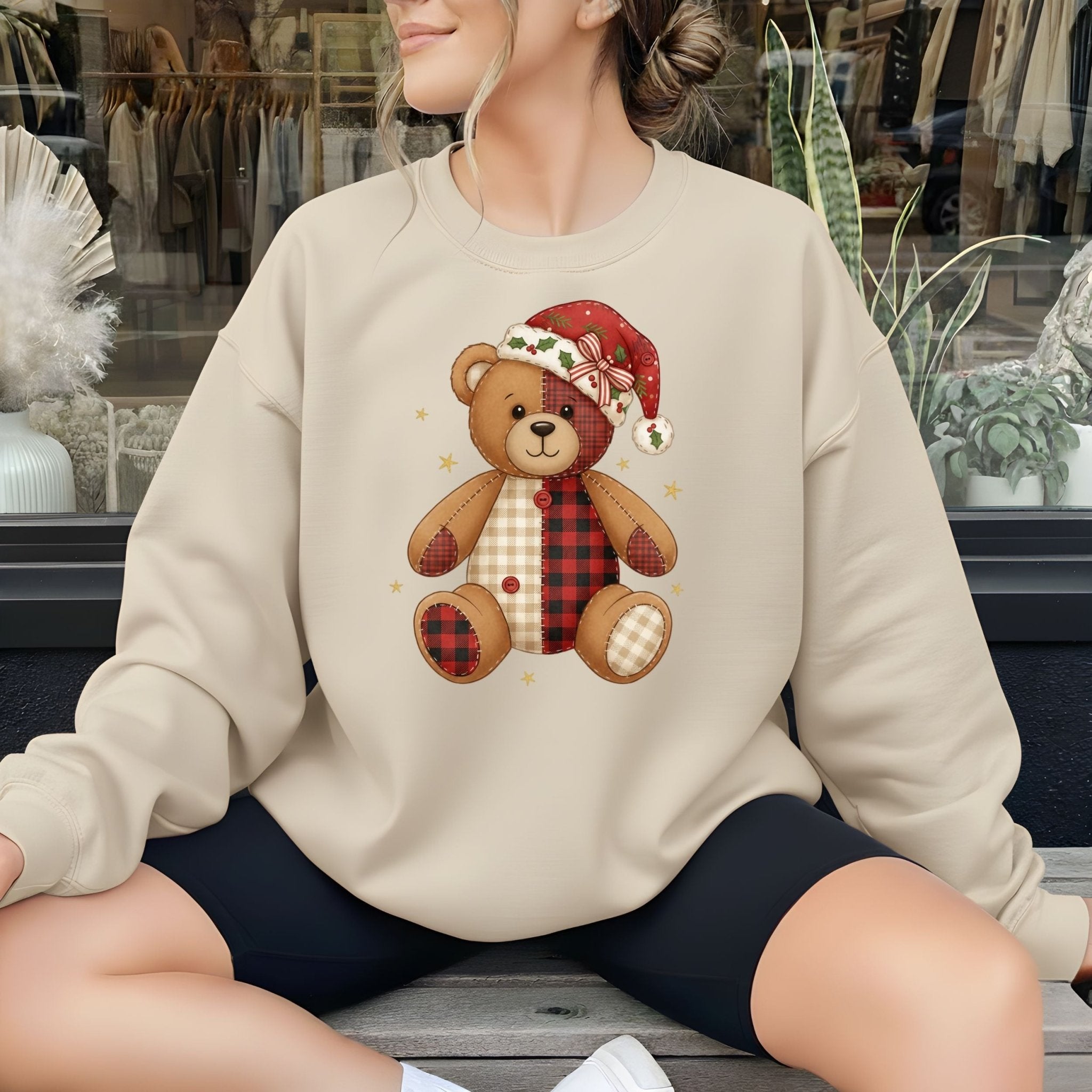 Holiday Teddy Bear Sweatshirt – Patchwork Christmas Edition - Craig Michael Design