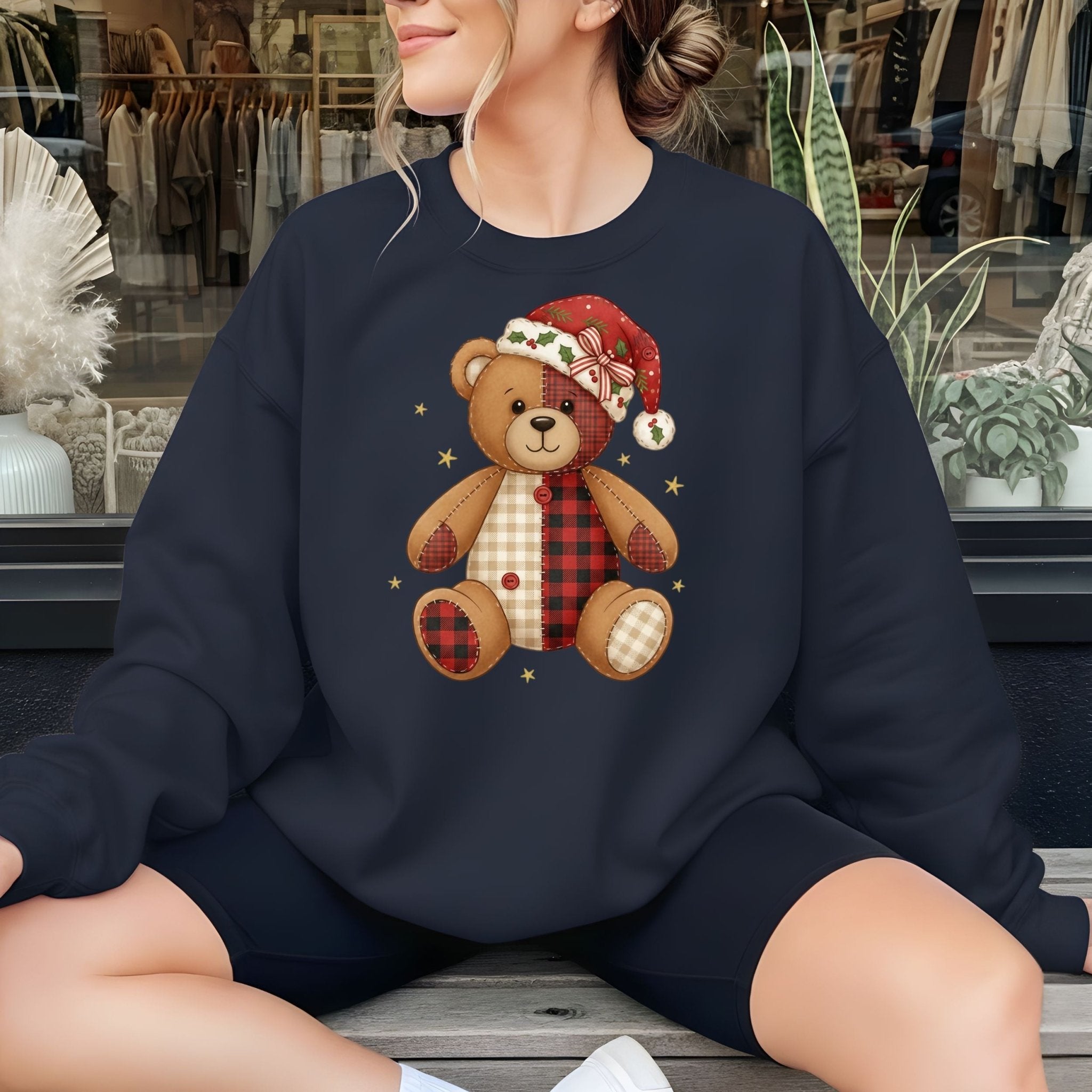 Holiday Teddy Bear Sweatshirt – Patchwork Christmas Edition - Craig Michael Design