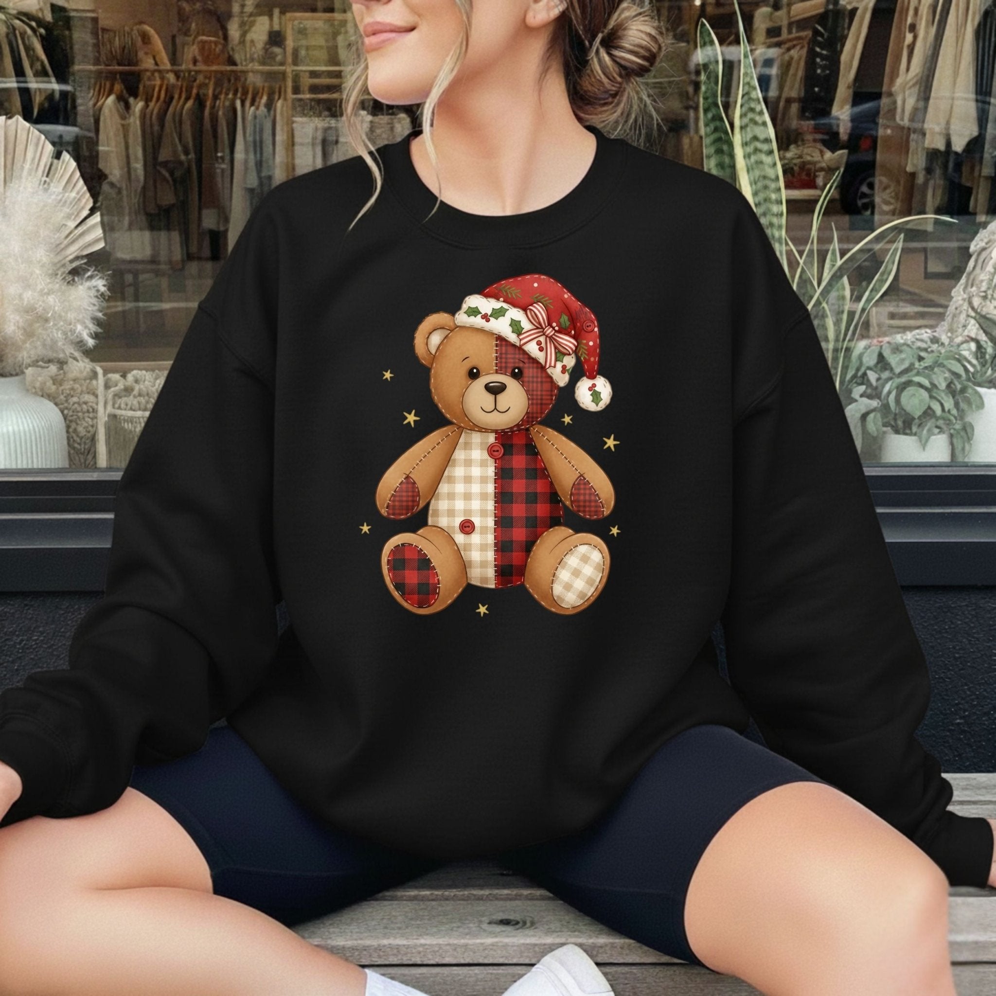 Holiday Teddy Bear Sweatshirt – Patchwork Christmas Edition - Craig Michael Design