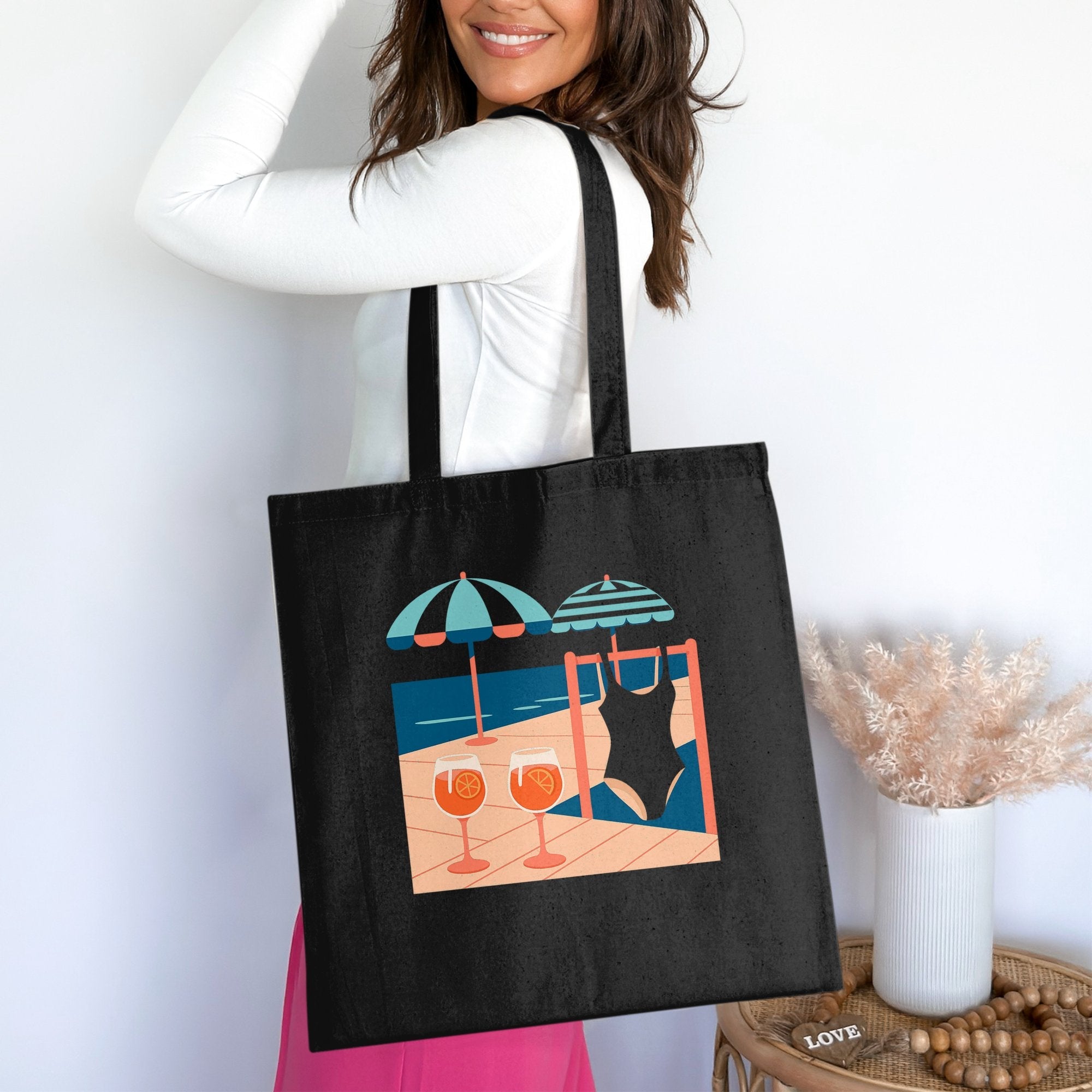 Italian Coastline Tote Bag, Beach Vibes, Aperol Spritz, Summer Drinks, Swimsuit, Beach Umbrella, Vacation Ready, Holiday Gift - Craig Michael Design