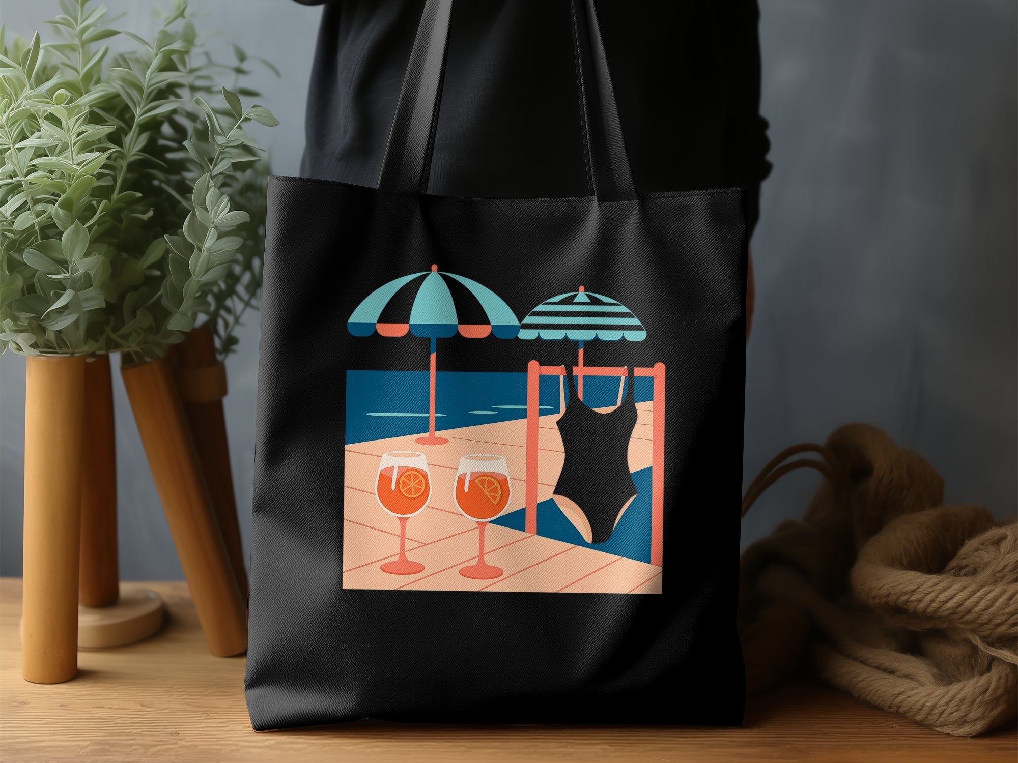 Italian Coastline Tote Bag, Beach Vibes, Aperol Spritz, Summer Drinks, Swimsuit, Beach Umbrella, Vacation Ready, Holiday Gift - Craig Michael Design