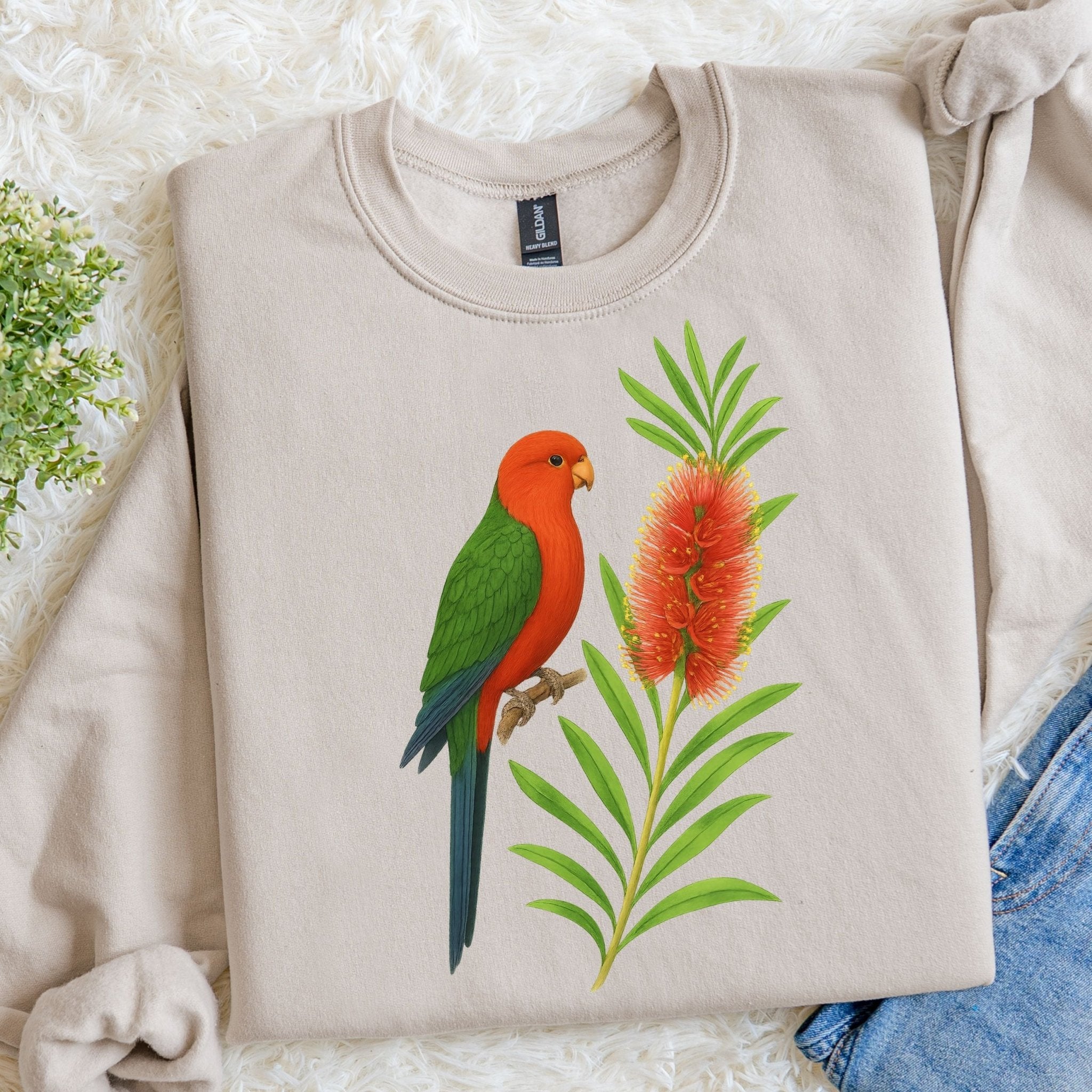 King Parrot Sweatshirt – Bottlebrush & Native Flora - Craig Michael Design